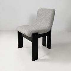 Italian modern Black lacquered wood and grey fabric chairs by Salocchi, 1970s