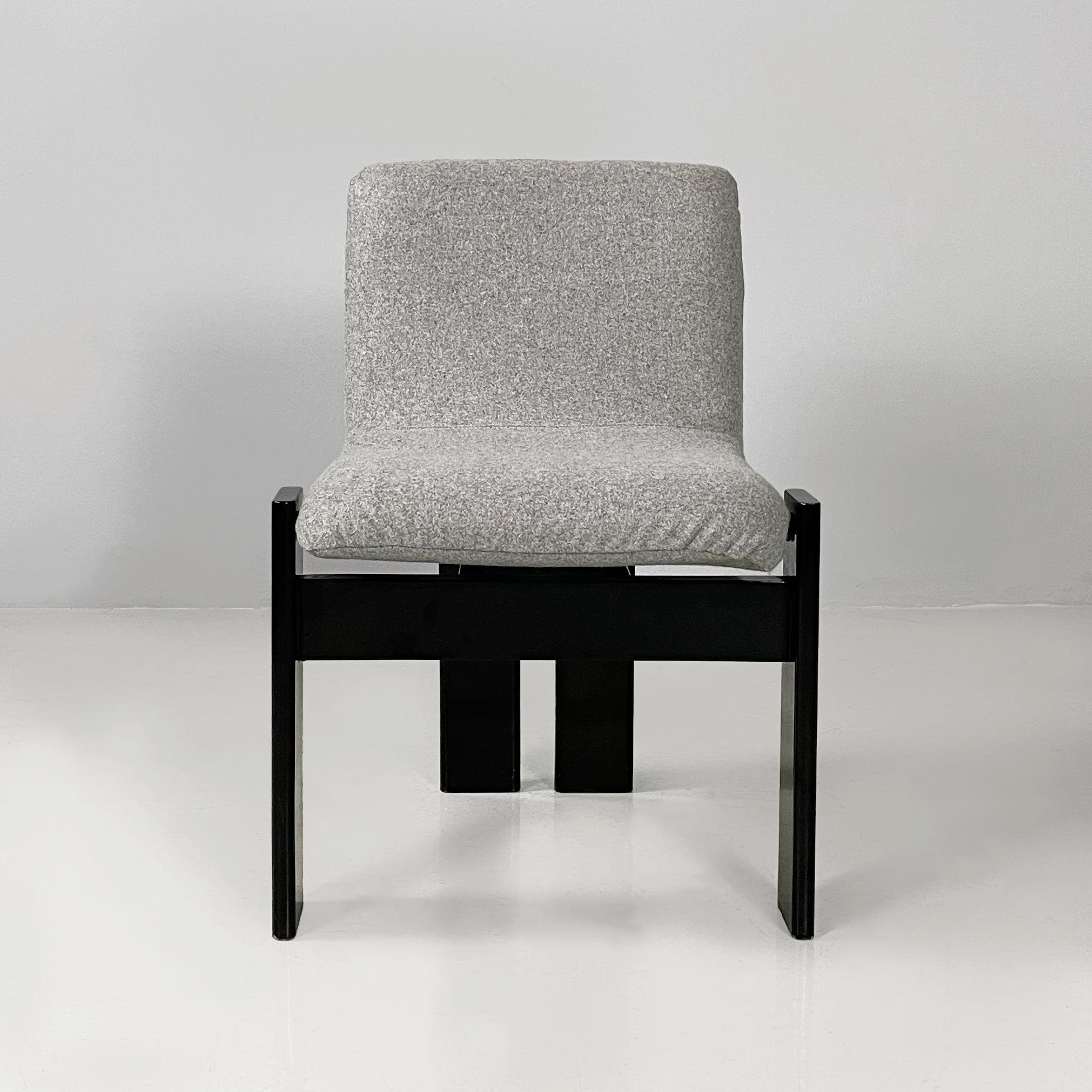Modern Italian modern Black lacquered wood and grey fabric chairs by Salocchi, 1970s For Sale