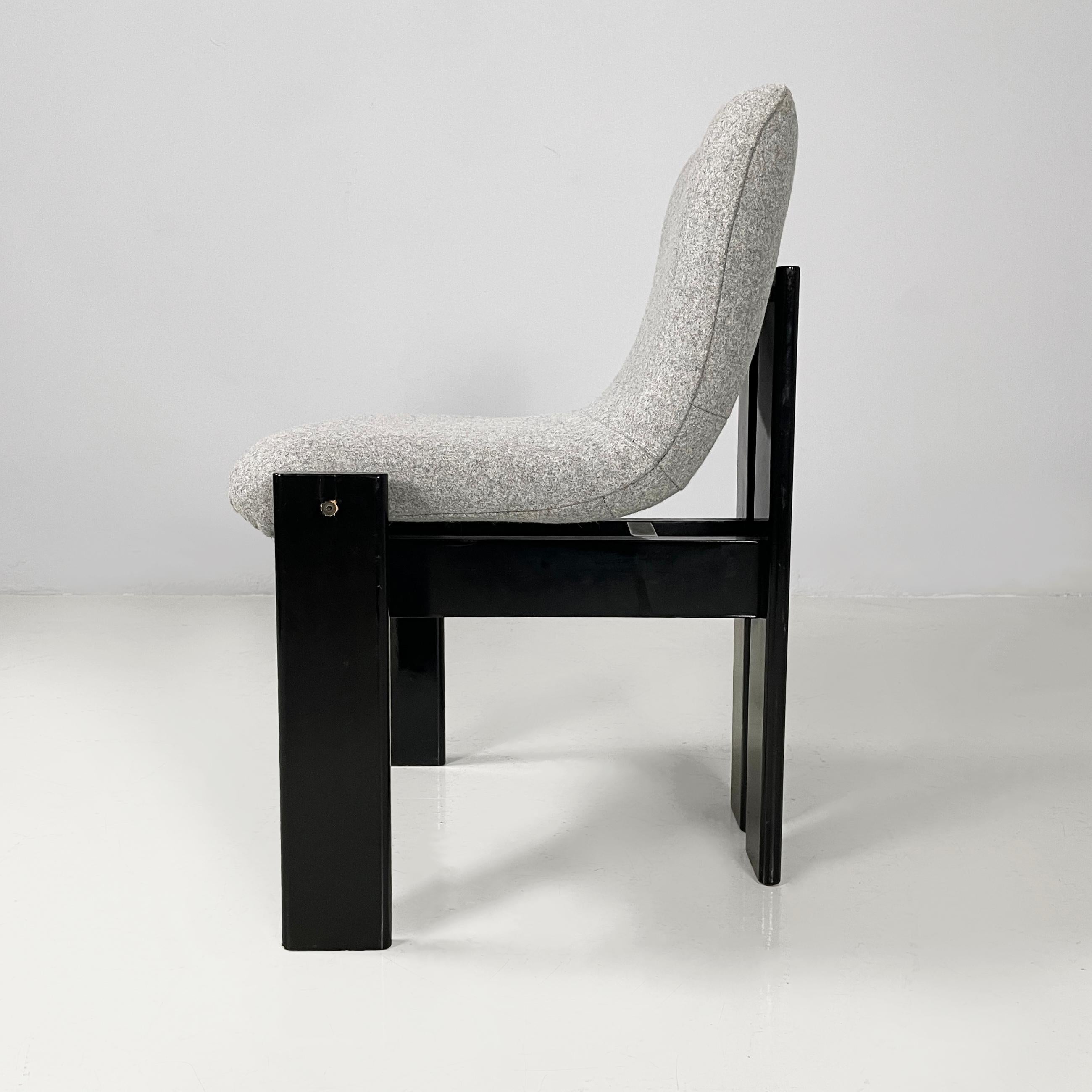 Italian modern Black lacquered wood and grey fabric chairs by Salocchi, 1970s In Good Condition For Sale In MIlano, IT