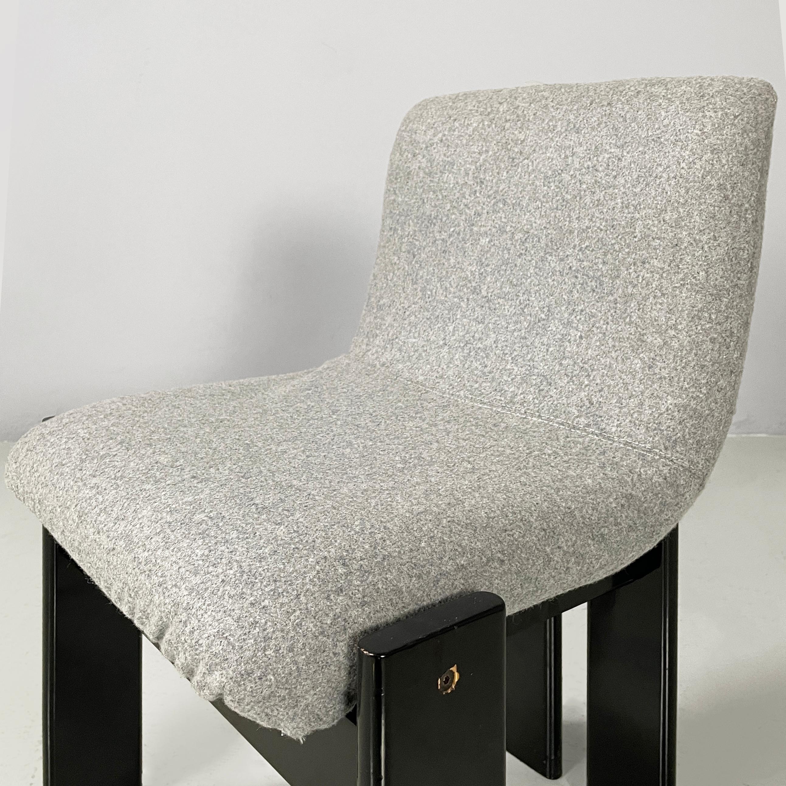 Fabric Italian modern Black lacquered wood and grey fabric chairs by Salocchi, 1970s For Sale