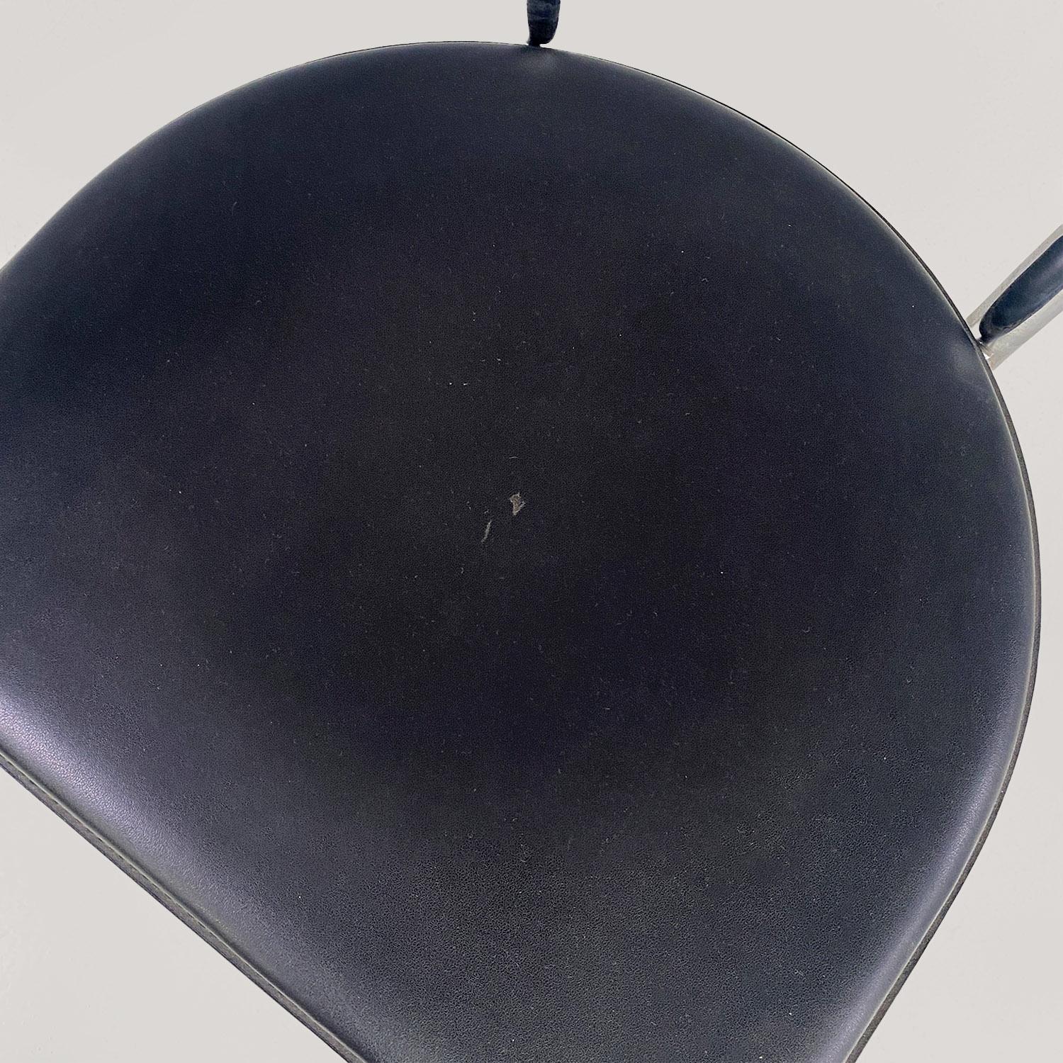 Italian modern black leather and chromed steel cockpit chairs, 1970s For Sale 4