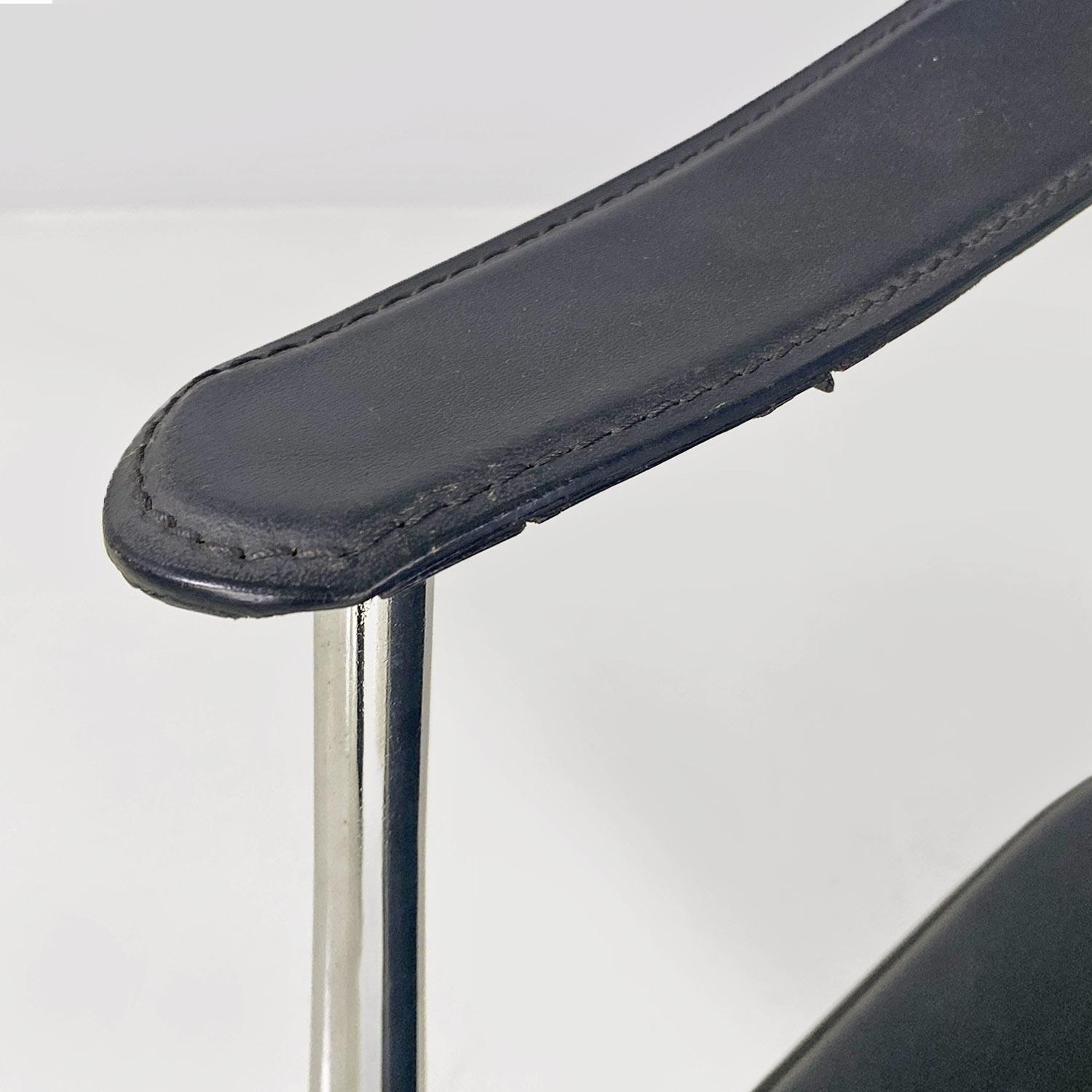 Italian modern black leather and chromed steel cockpit chairs, 1970s For Sale 5