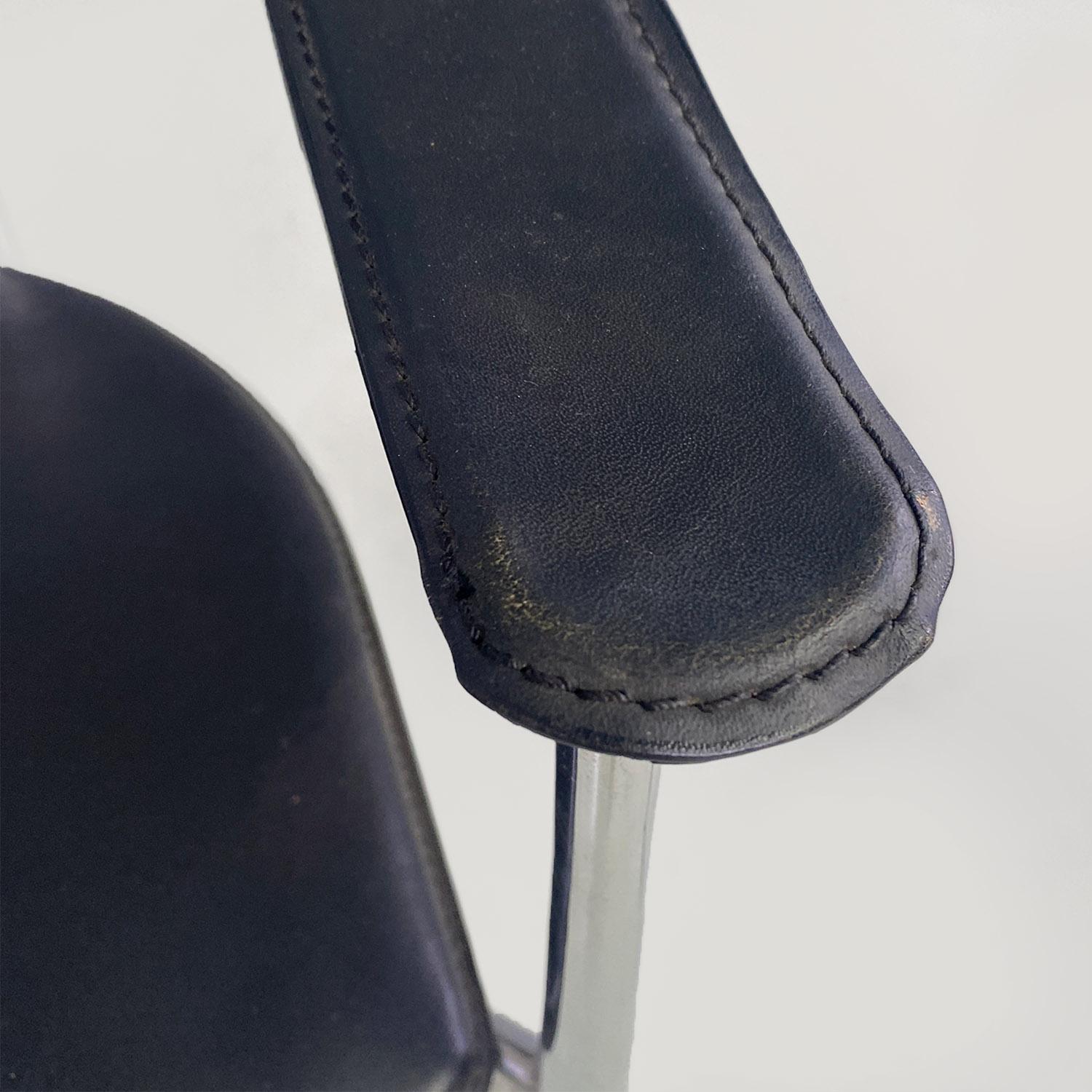 Italian modern black leather and chromed steel cockpit chairs, 1970s For Sale 6