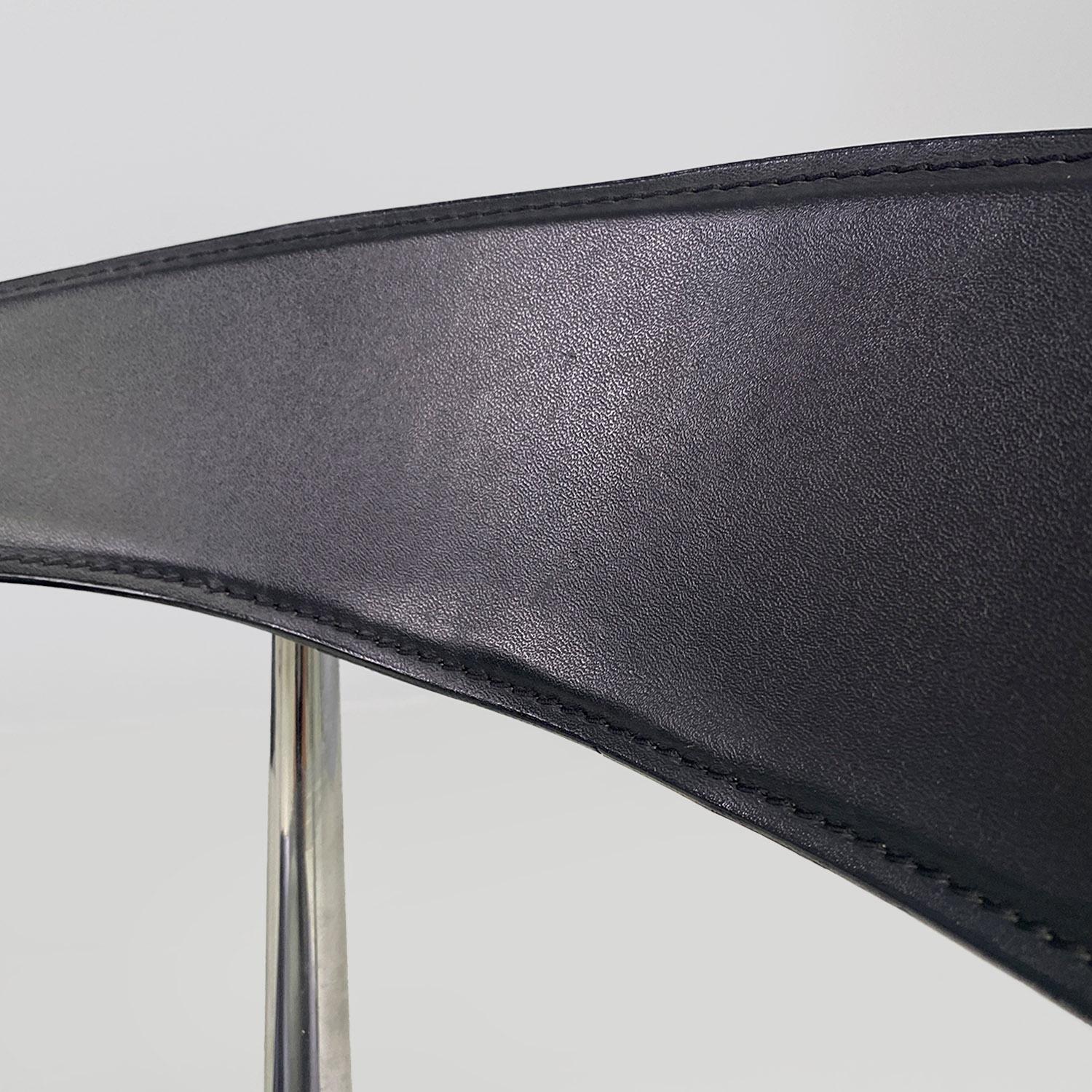 Italian modern black leather and chromed steel cockpit chairs, 1970s For Sale 7