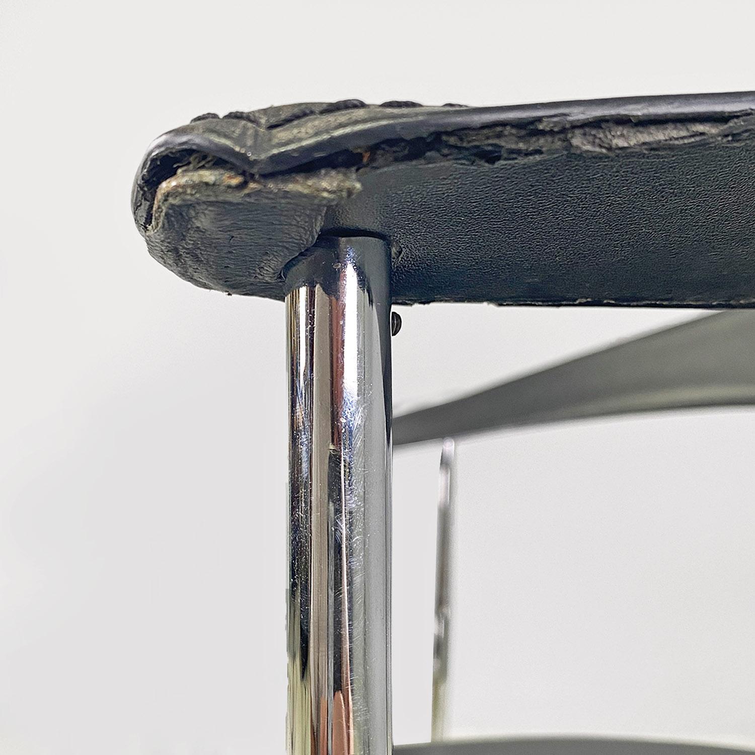 Italian modern black leather and chromed steel cockpit chairs, 1970s For Sale 9