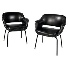Moderne italienische Sessel aus schwarzem Leder und Metall von Cassina, 1970er Jahre