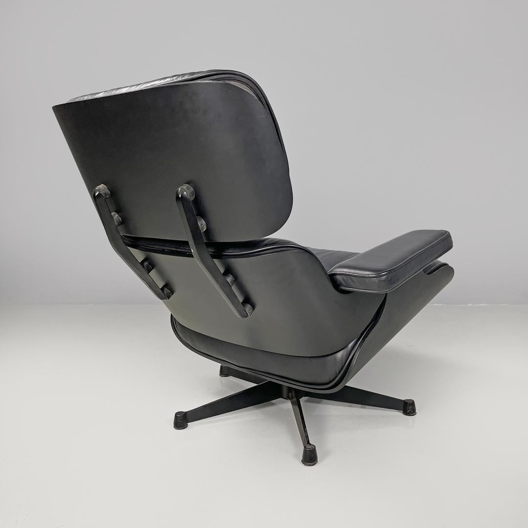 Sillón moderno italiano de cuero negro y metal 670 671 Eames para ICF, años 70 Italian en venta