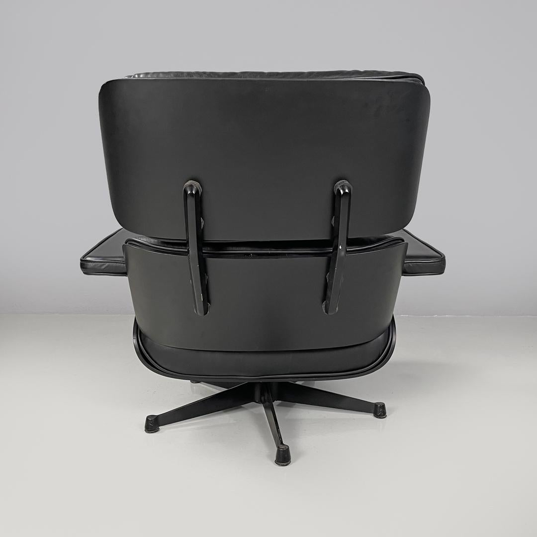 Sillón moderno italiano de cuero negro y metal 670 671 Eames para ICF, años 70 en Bueno estado para la venta en MIlano, IT