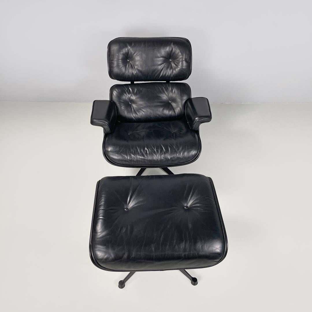 Sillón moderno italiano de cuero negro y metal 670 671 Eames para ICF, años 70 Late 20th Century en venta