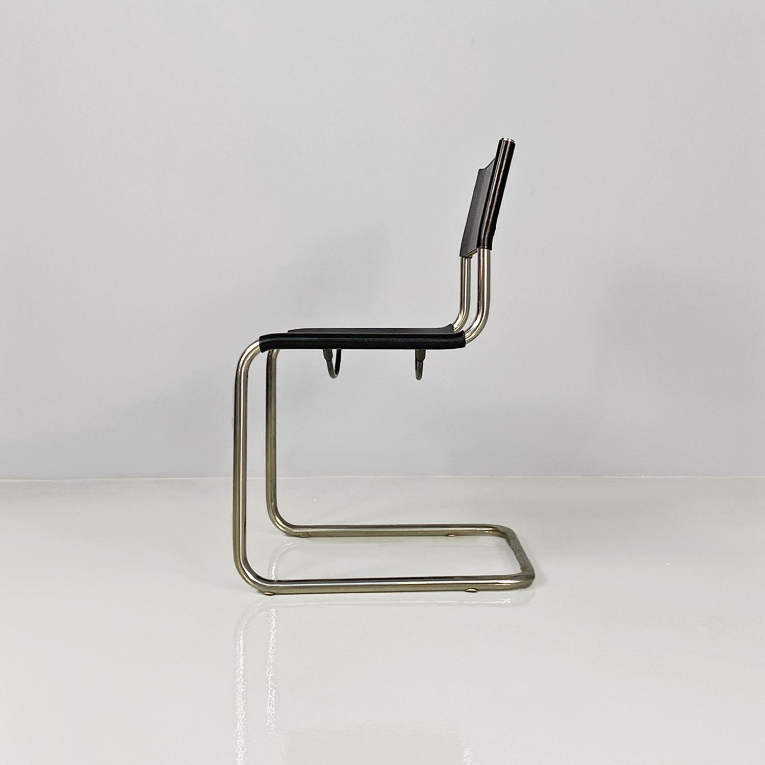 Late 20th Century Italian modern black leather and tubolar chromed metal chairs by Zanotta, 1970s For Sale