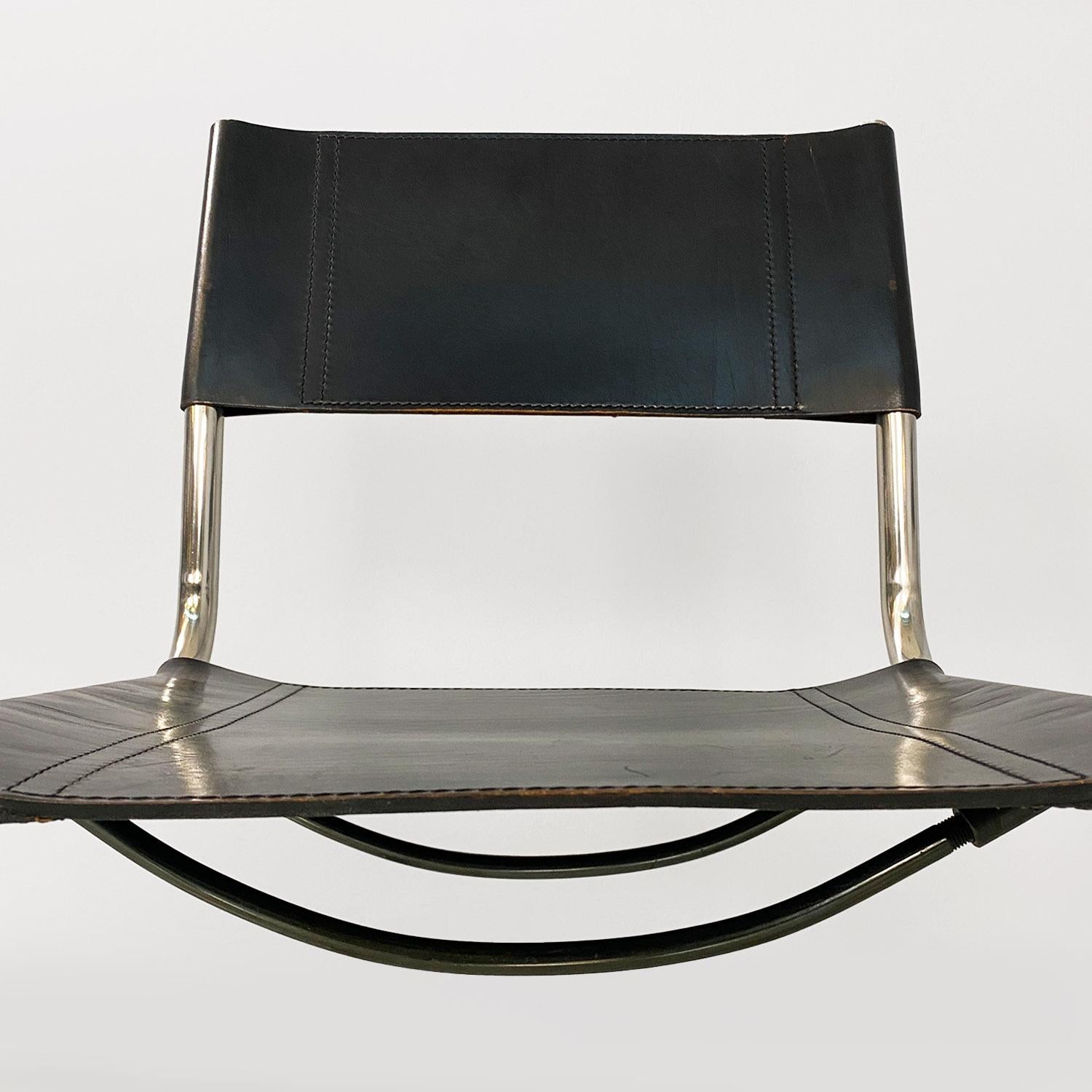 Italian modern black leather and tubolar chromed metal chairs by Zanotta, 1970s For Sale 2