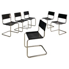 Retro Italian modern black leather and tubolar chromed metal chairs by Zanotta, 1970s