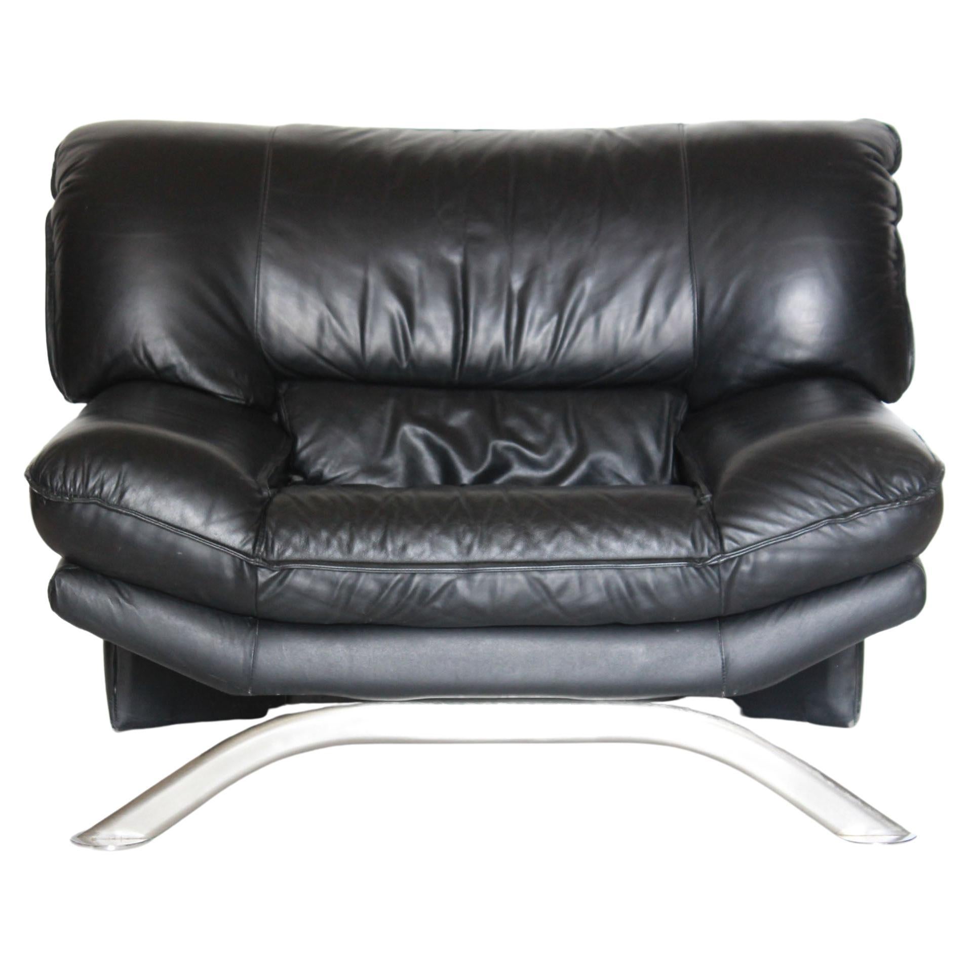 Fauteuils en cuir noir The Moderns, ensemble de deux, italie années 1980 en vente