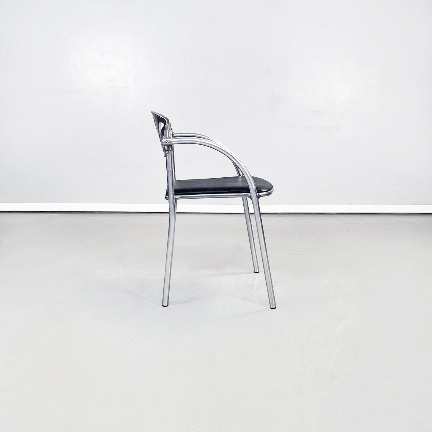 Italian Modern Black Leather Chair Alisea by Lisa Bross Studio Simonetti, 1980s In Good Condition In MIlano, IT