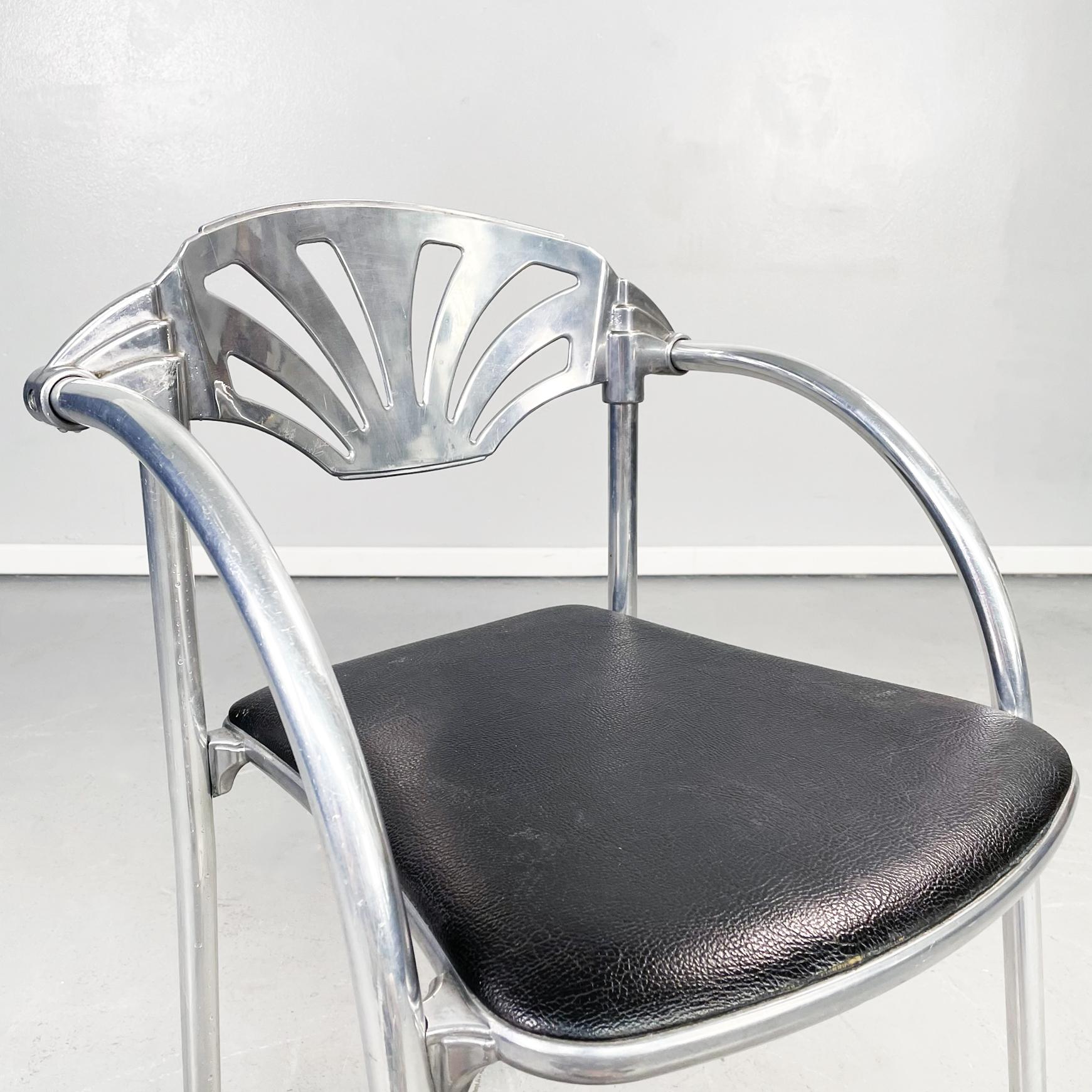 Aluminum Italian Modern Black Leather Chair Alisea by Lisa Bross Studio Simonetti, 1980s