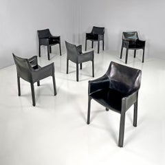 Italian modern black leather chairs CAB 413 by Mario Bellini for Cassina, 1980s