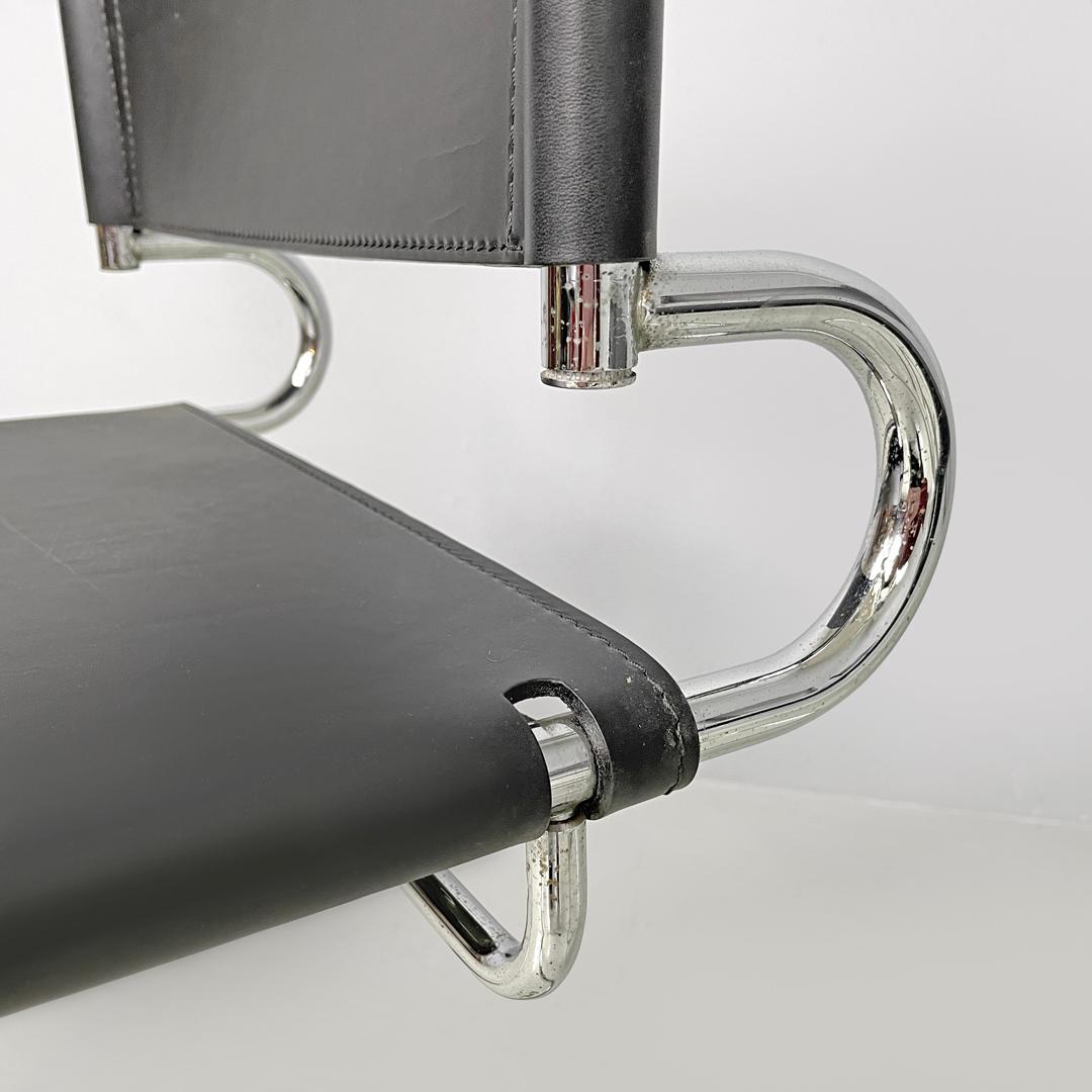 Italian modern black leather chairs Terry by Luigi Saccardo for Arrmet, 1970s For Sale 7