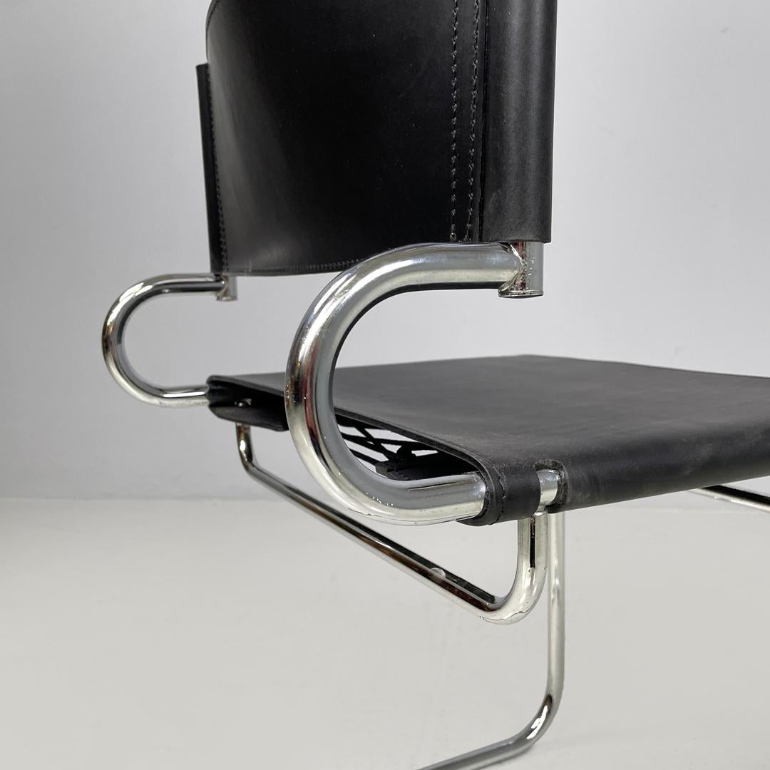 Italian modern black leather chairs Terry by Luigi Saccardo for Arrmet, 1970s For Sale 10