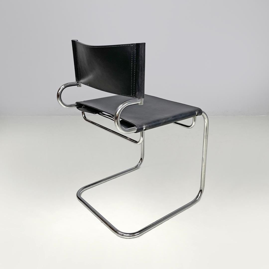 Late 20th Century Italian modern black leather chairs Terry by Luigi Saccardo for Arrmet, 1970s For Sale