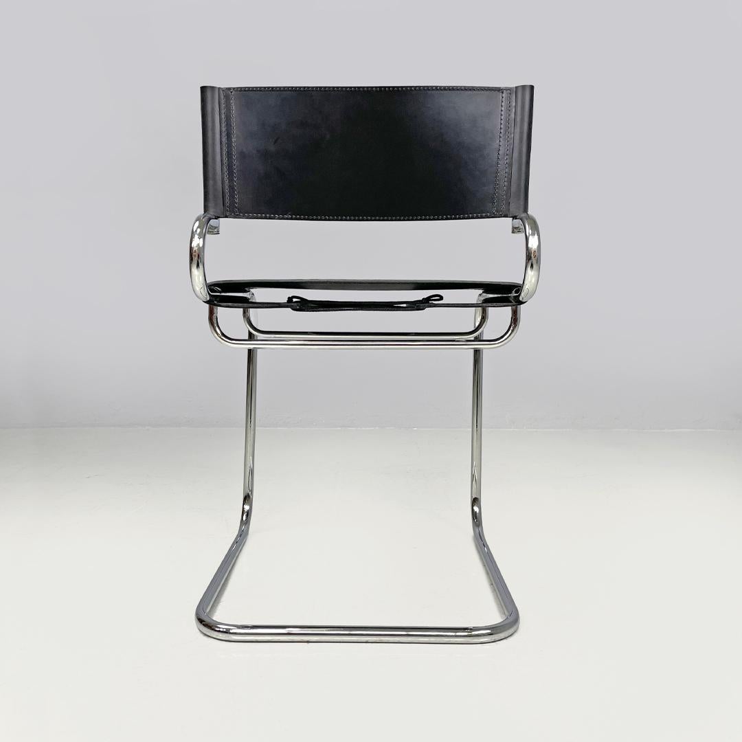 Metal Italian modern black leather chairs Terry by Luigi Saccardo for Arrmet, 1970s For Sale