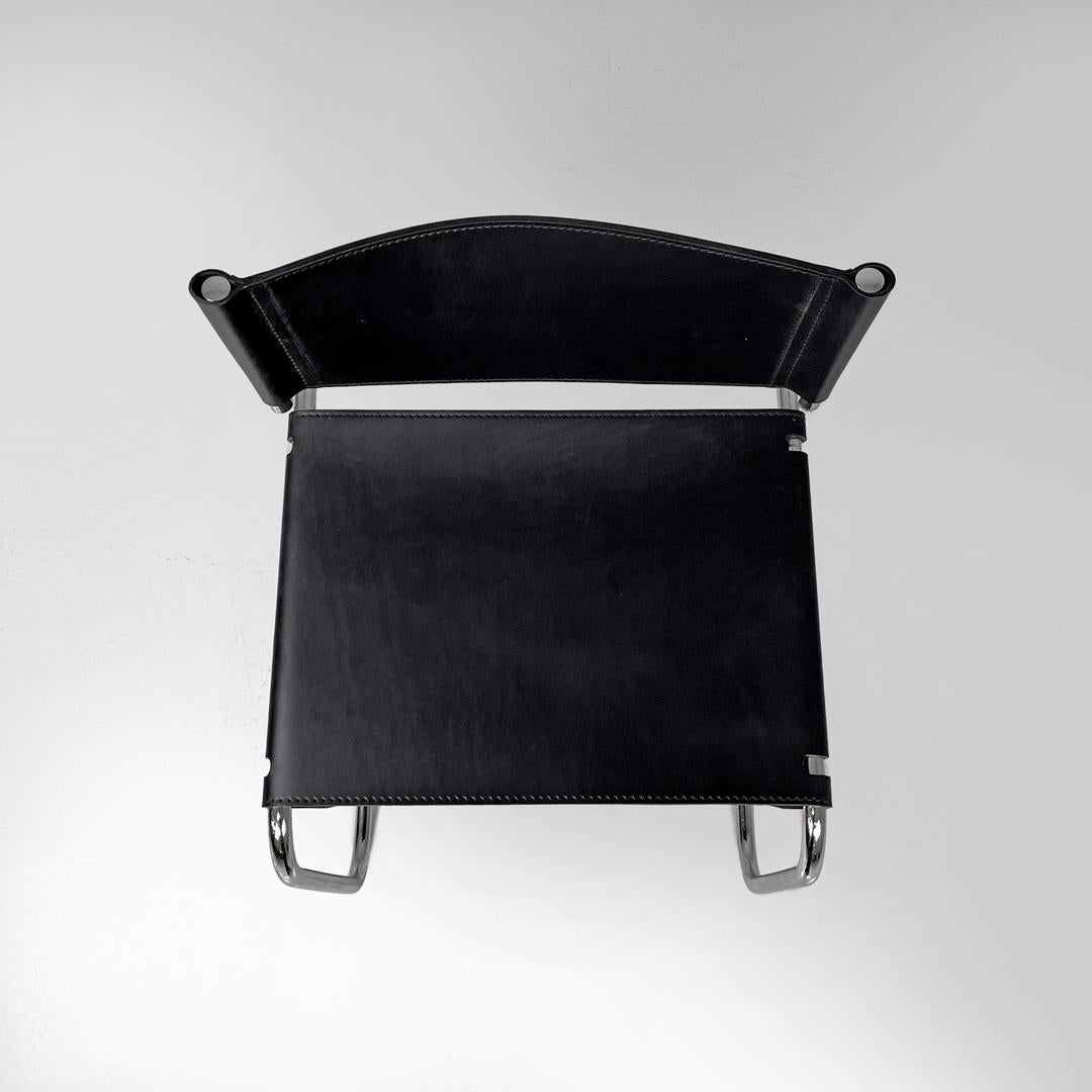 Italian modern black leather chairs Terry by Luigi Saccardo for Arrmet, 1970s For Sale 1