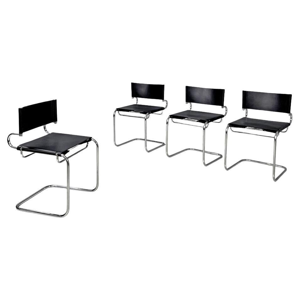 Italian modern black leather chairs Terry by Luigi Saccardo for Arrmet, 1970s