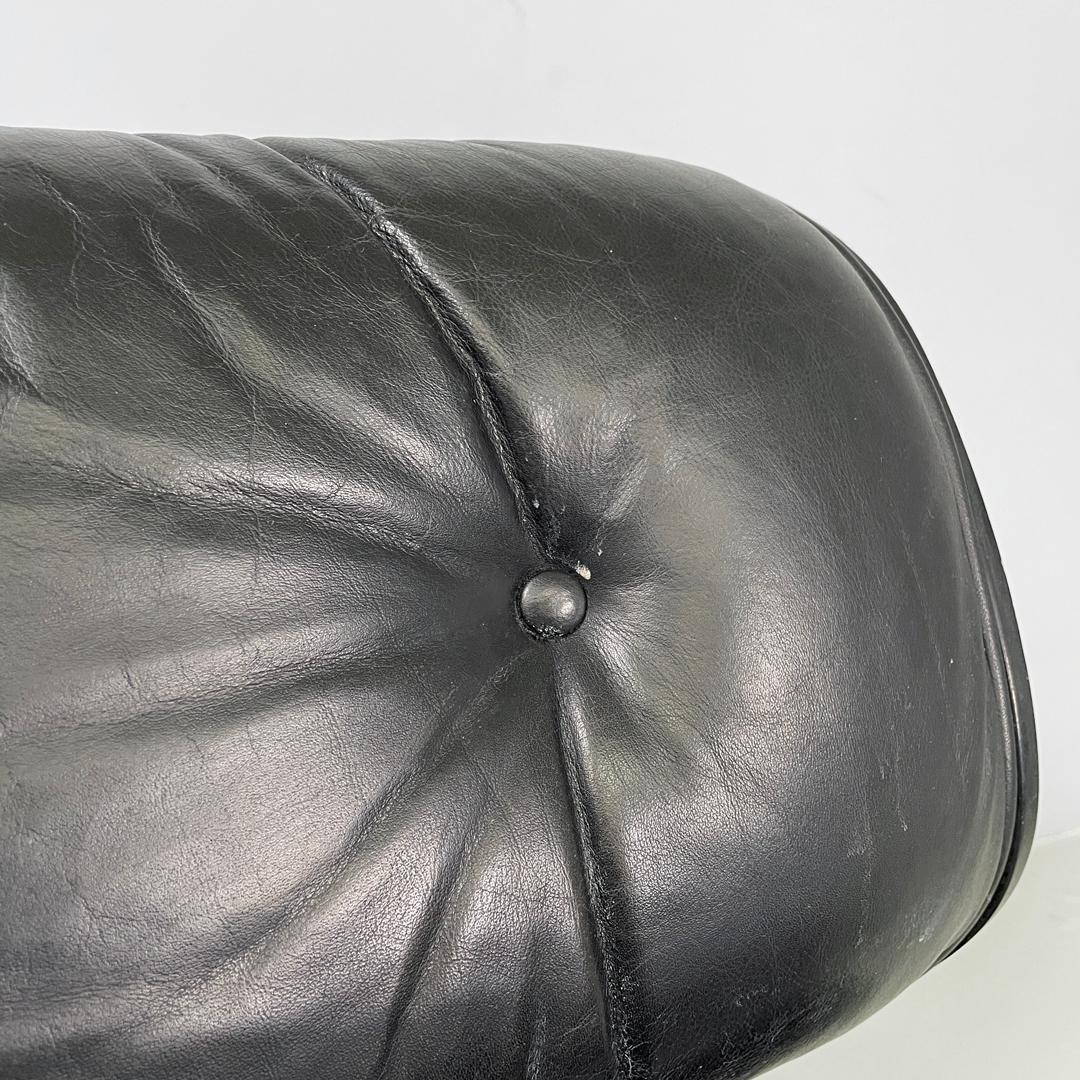 Italian modern black leather lounge chair 670 671 by Eames for ICF, 1970s For Sale 4