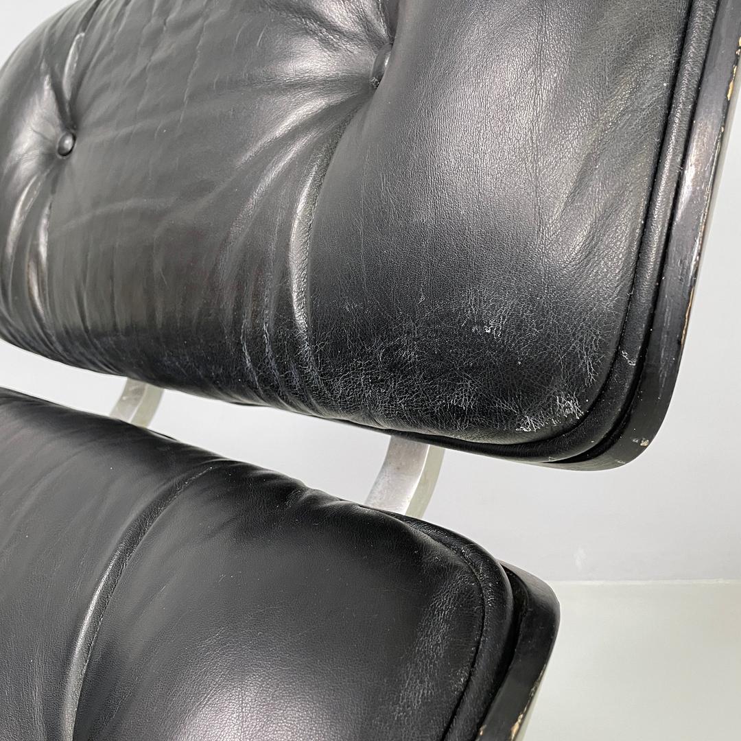 Italian modern black leather lounge chair 670 671 by Eames for ICF, 1970s For Sale 6