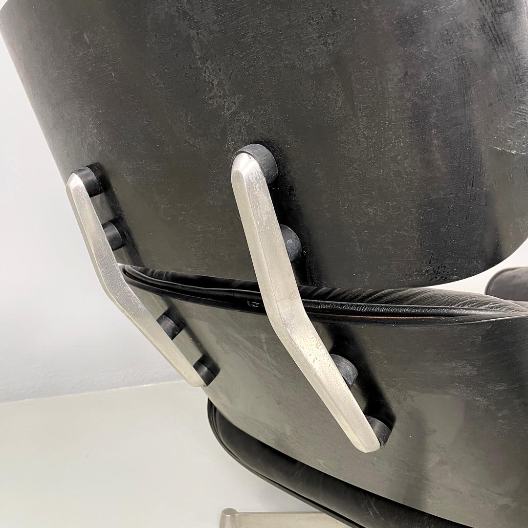 Italian modern black leather lounge chair 670 671 by Eames for ICF, 1970s For Sale 7
