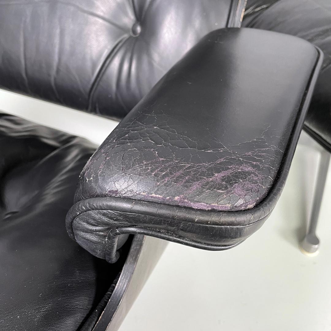 Italian modern black leather lounge chair 670 671 by Eames for ICF, 1970s For Sale 8