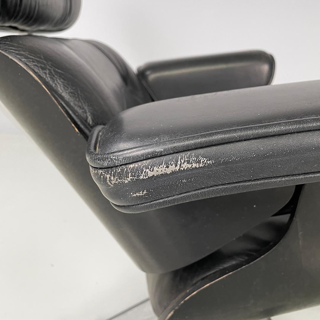 Italian modern black leather lounge chair 670 671 by Eames for ICF, 1970s For Sale 10