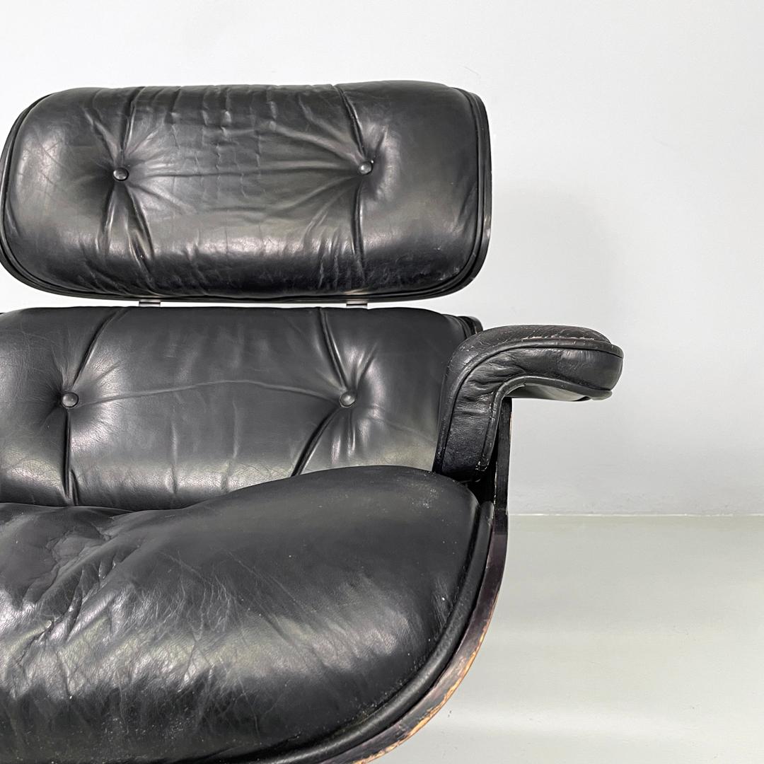 Italian modern black leather lounge chair 670 671 by Eames for ICF, 1970s For Sale 11