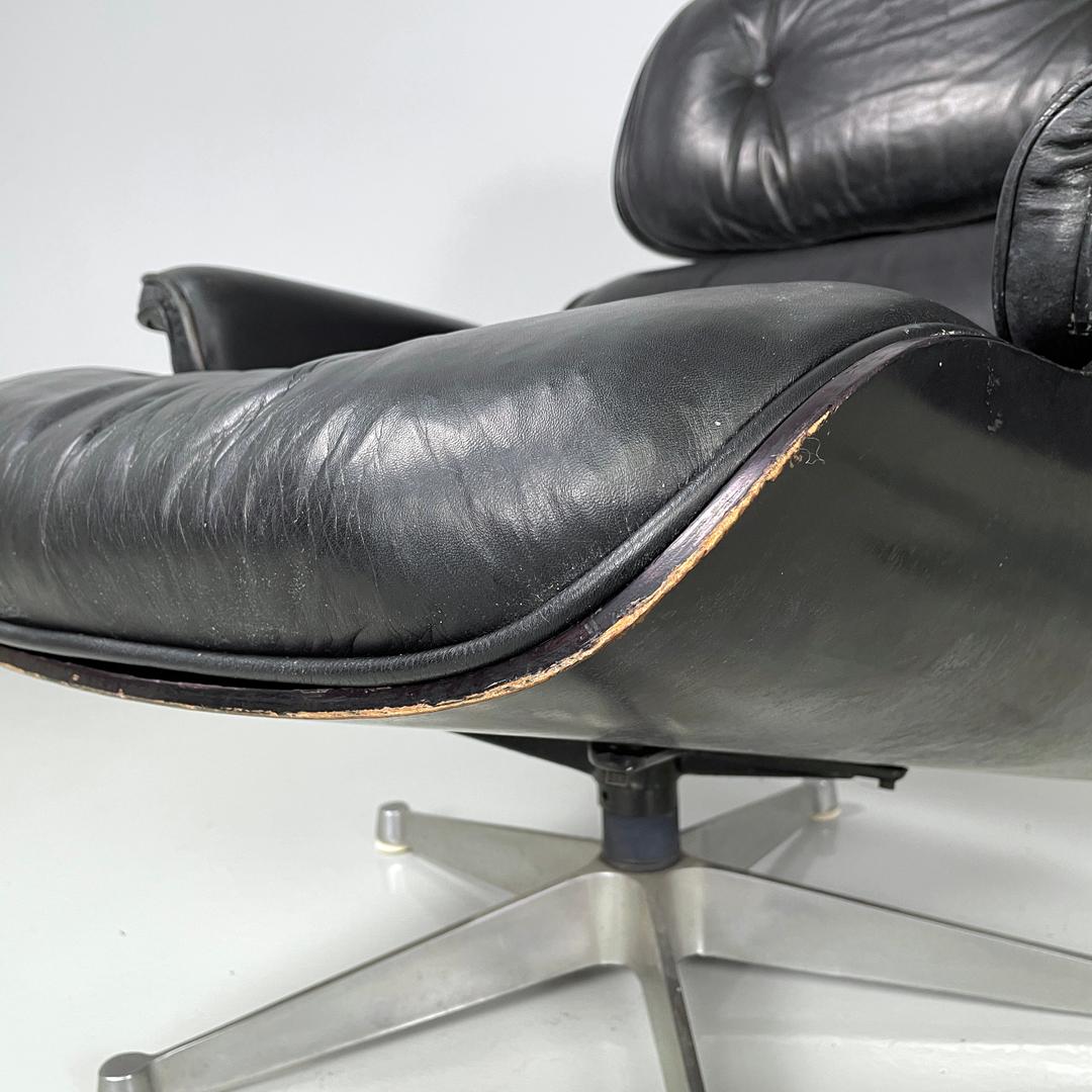 Italian modern black leather lounge chair 670 671 by Eames for ICF, 1970s For Sale 12