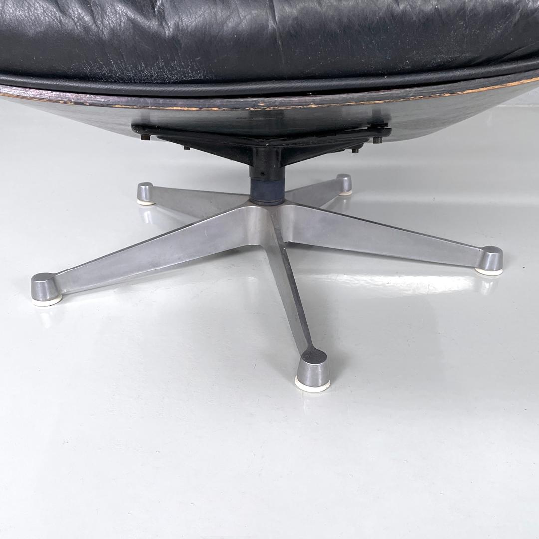 Italian modern black leather lounge chair 670 671 by Eames for ICF, 1970s For Sale 13
