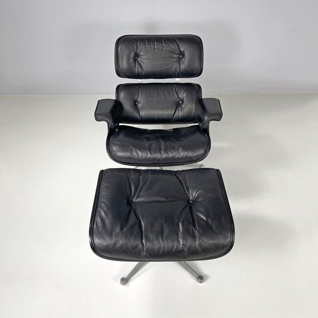 Modern Italian modern black leather lounge chair 670 671 by Eames for ICF, 1970s For Sale
