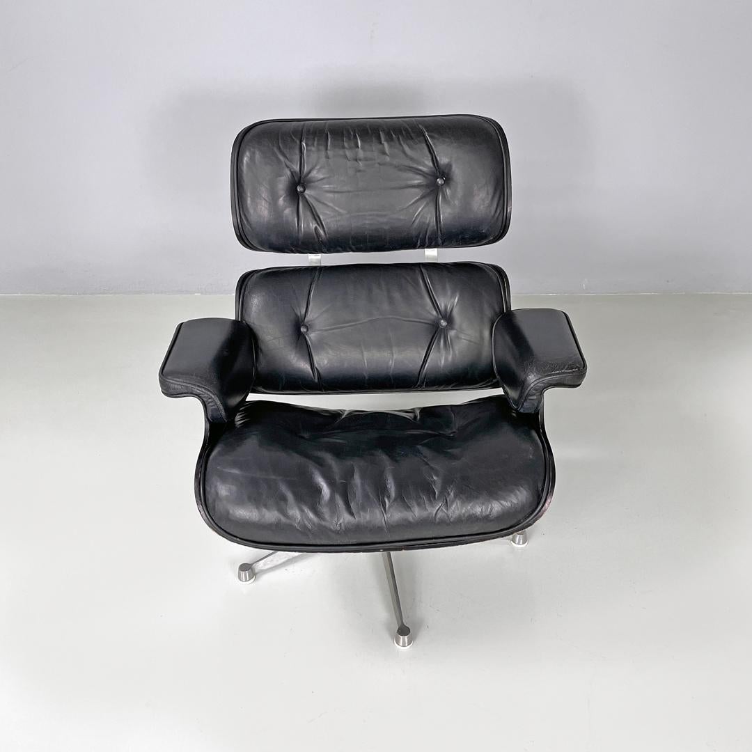 Italian modern black leather lounge chair 670 671 by Eames for ICF, 1970s For Sale 1