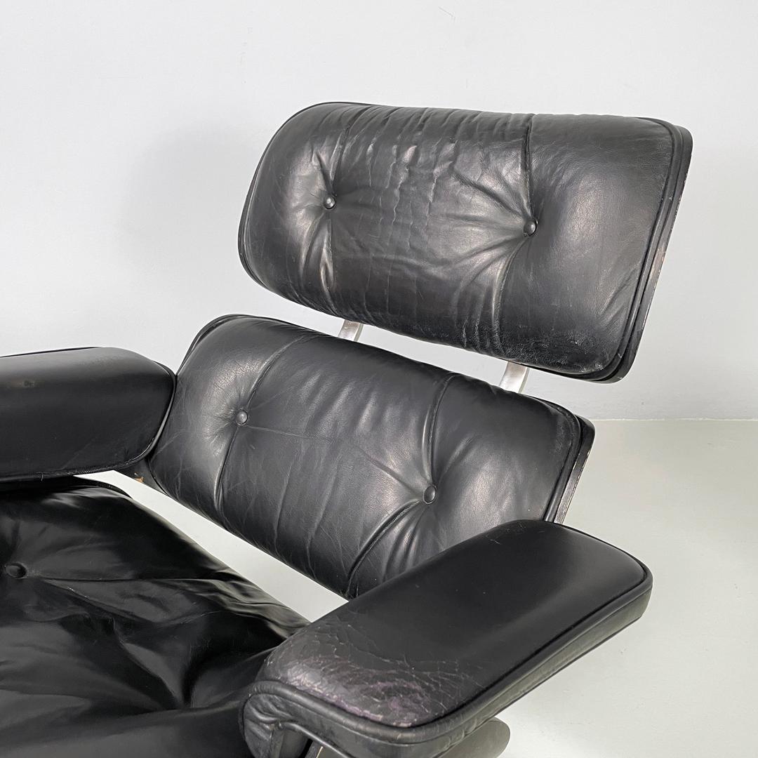 Italian modern black leather lounge chair 670 671 by Eames for ICF, 1970s For Sale 3