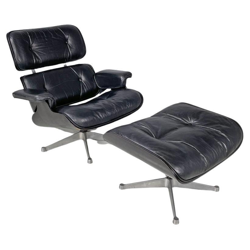 Sillón moderno italiano de cuero negro 670 671 de Eames para ICF, años 70