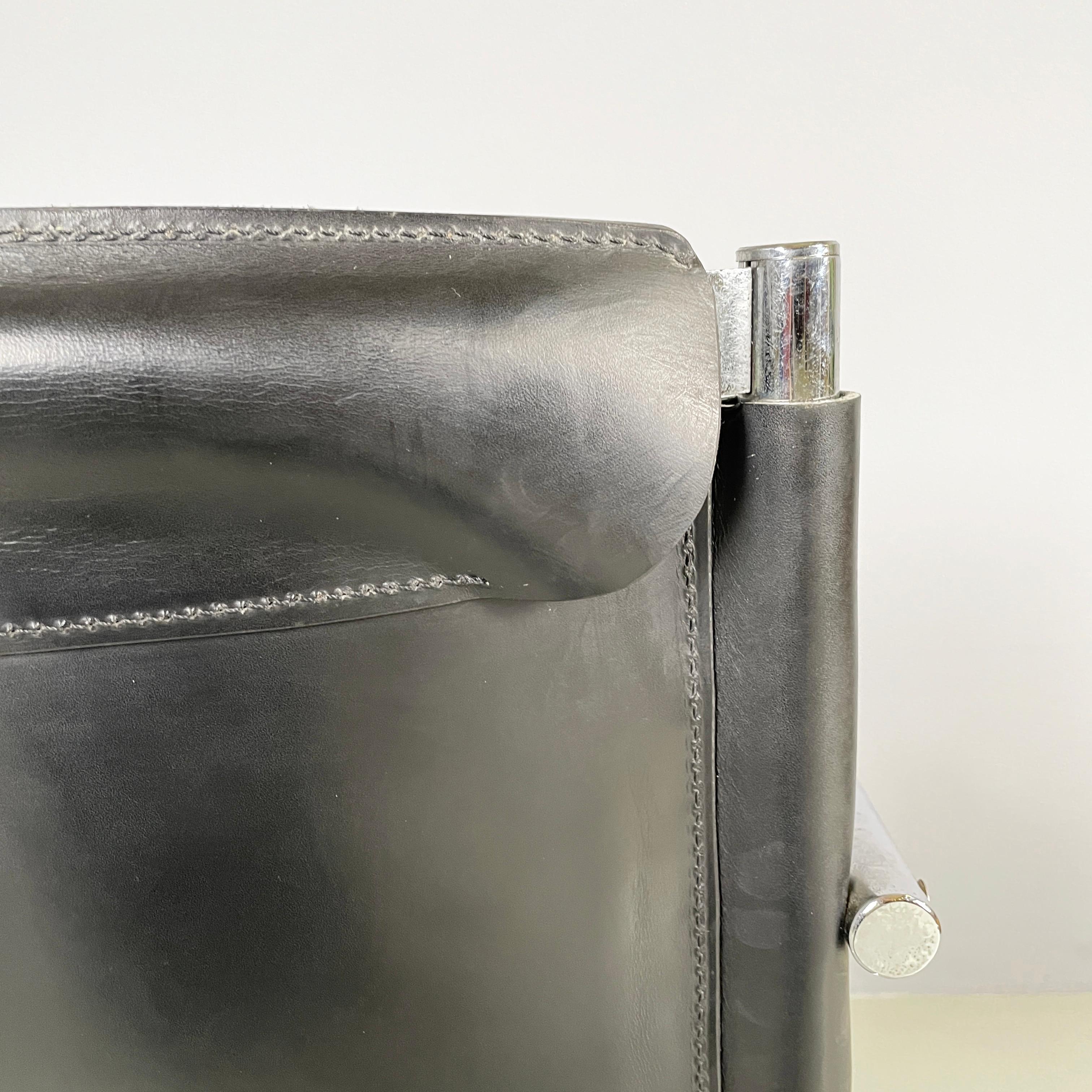 Italian modern Black leather metal chair Jot by Stoppino for Acerbis, 1980s For Sale 4
