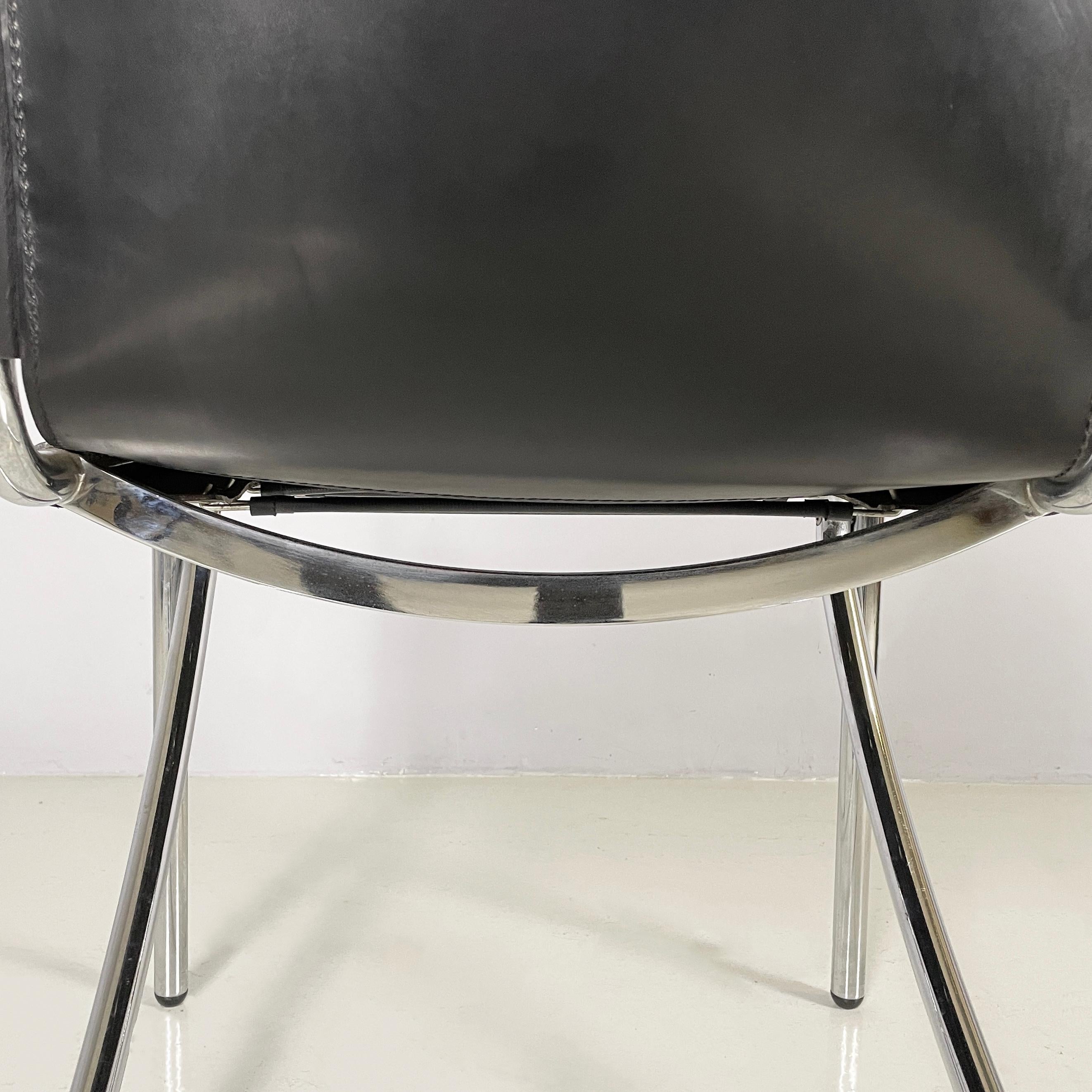 Italian modern Black leather metal chair Jot by Stoppino for Acerbis, 1980s For Sale 5