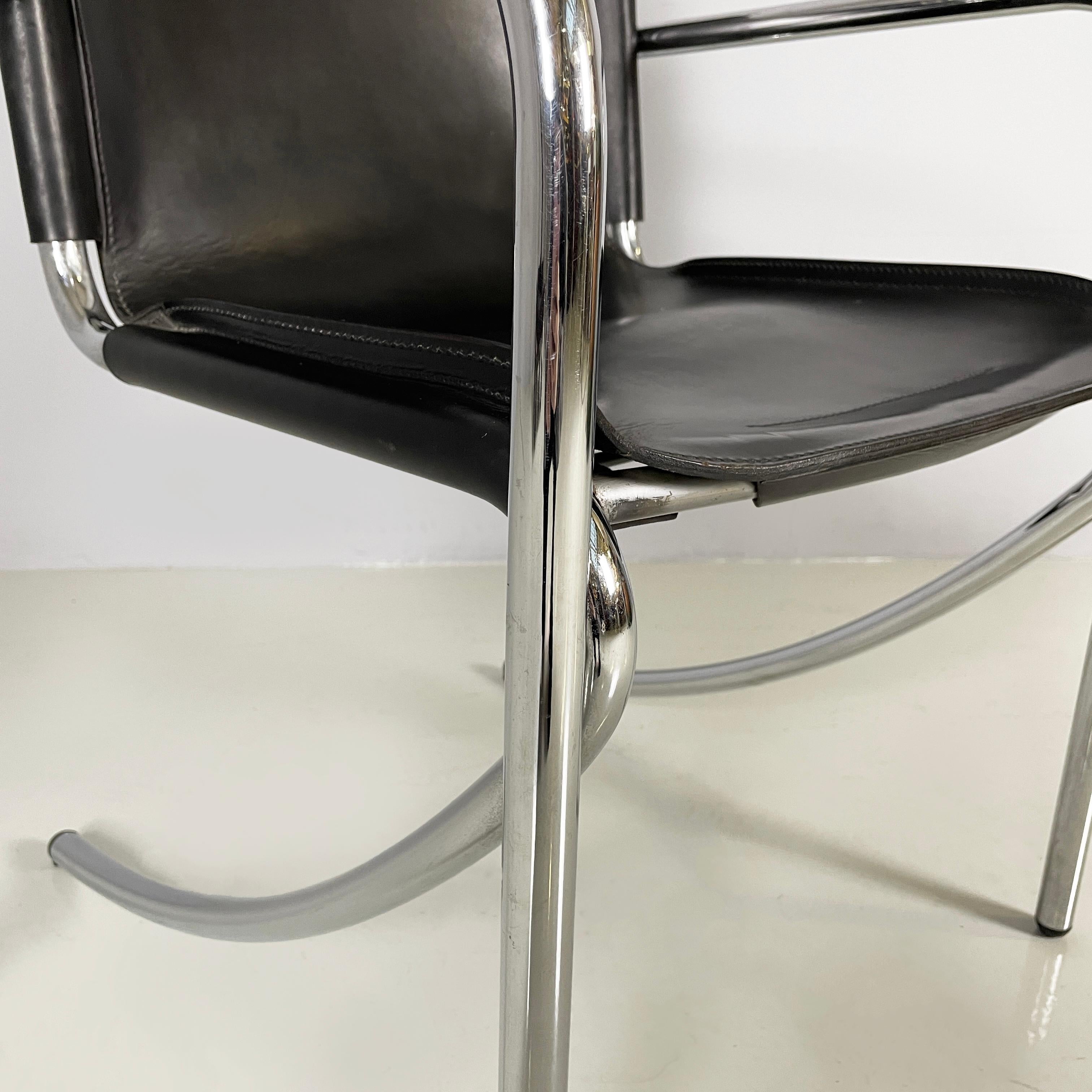 Italian modern Black leather metal chair Jot by Stoppino for Acerbis, 1980s For Sale 6