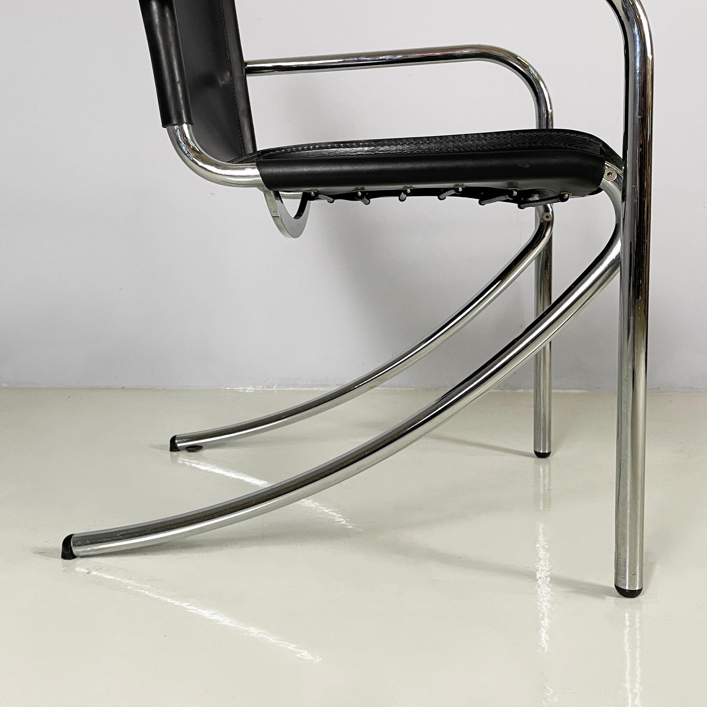 Italian modern Black leather metal chair Jot by Stoppino for Acerbis, 1980s For Sale 8
