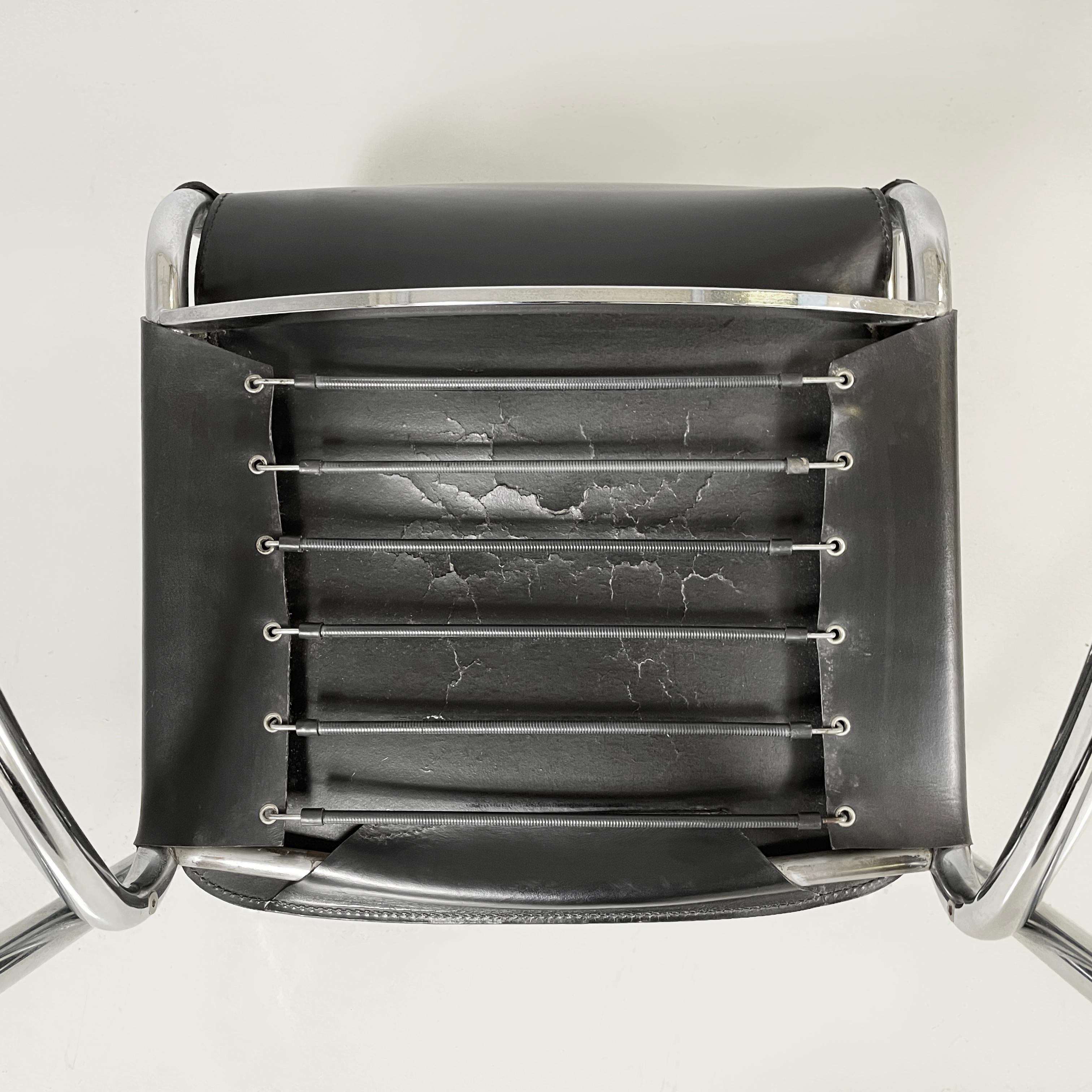 Italian modern Black leather metal chair Jot by Stoppino for Acerbis, 1980s For Sale 11