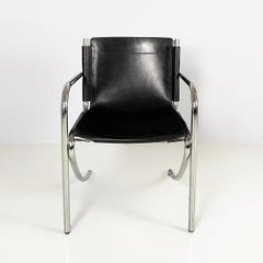 Italian modern Black leather metal chair Jot by Stoppino for Acerbis, 1980s