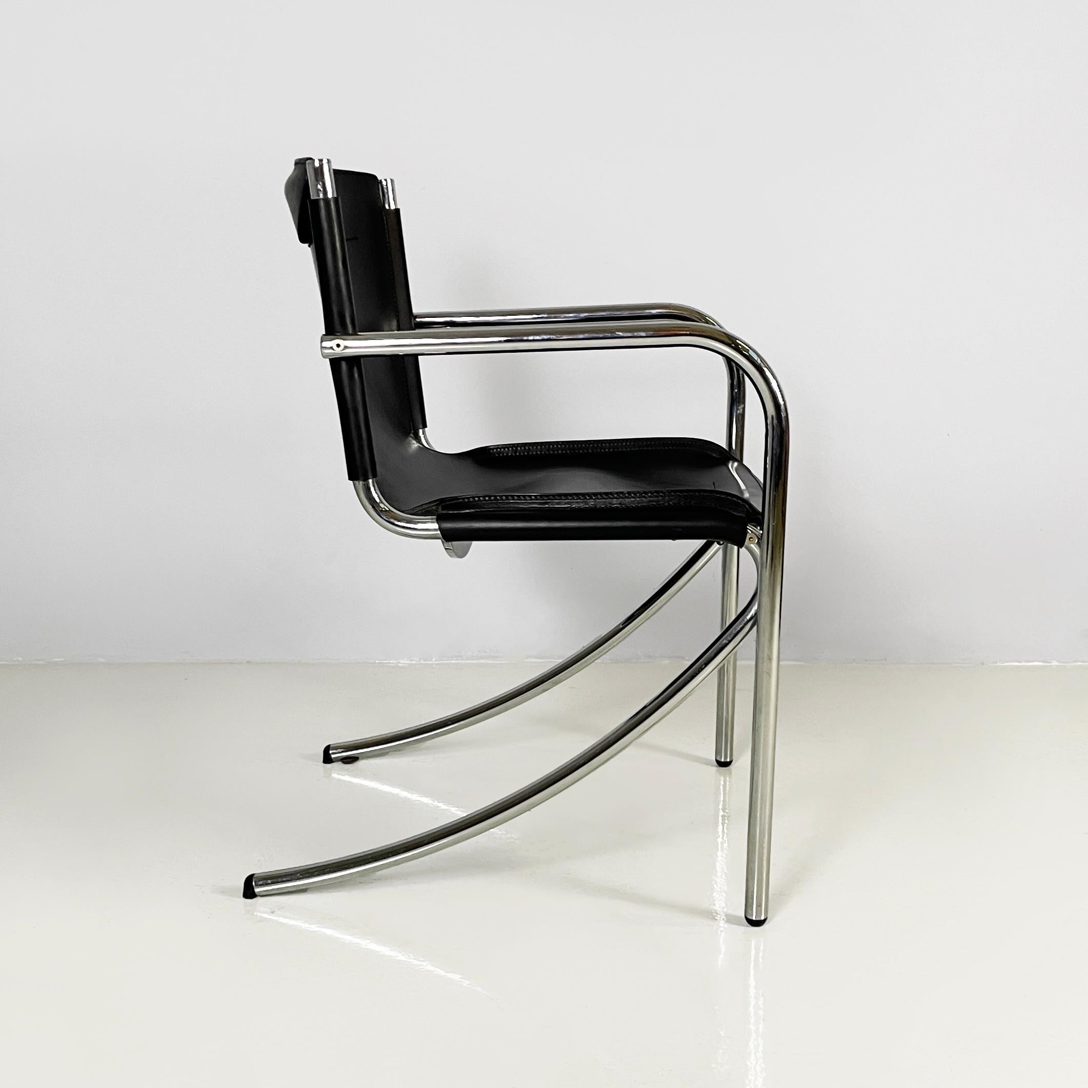 Modern Italian modern Black leather metal chair Jot by Stoppino for Acerbis, 1980s For Sale