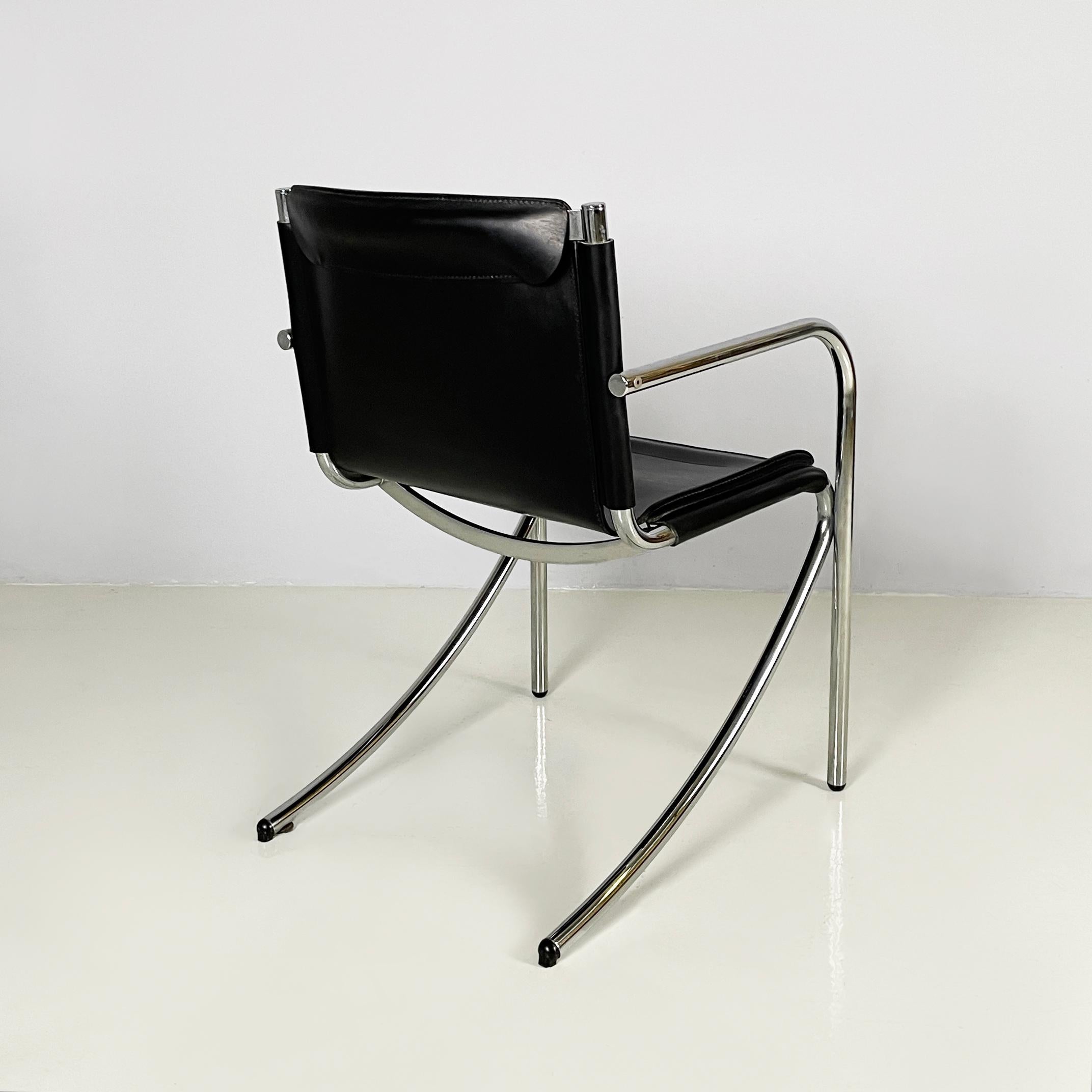 Italian modern Black leather metal chair Jot by Stoppino for Acerbis, 1980s In Fair Condition For Sale In MIlano, IT