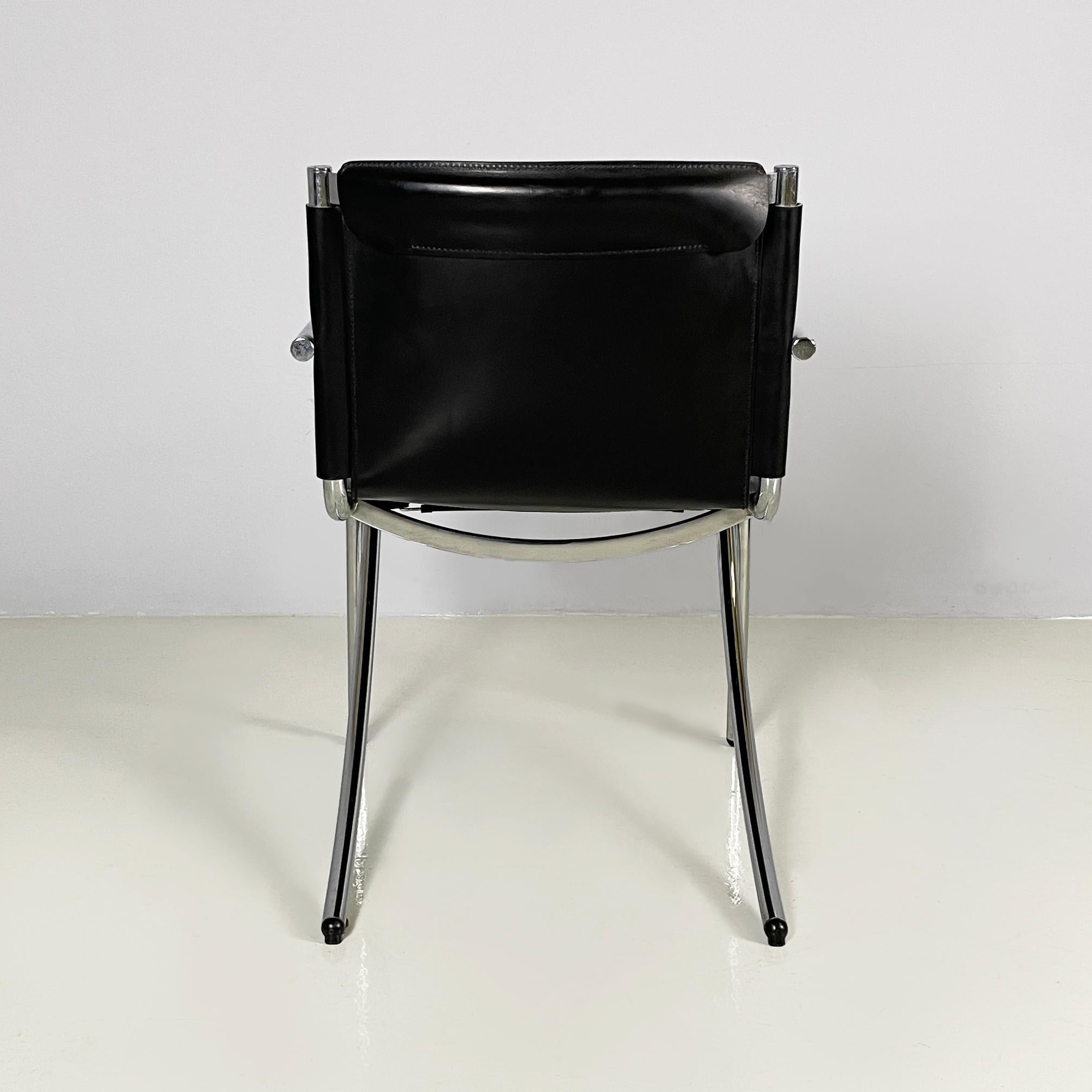Late 20th Century Italian modern Black leather metal chair Jot by Stoppino for Acerbis, 1980s For Sale