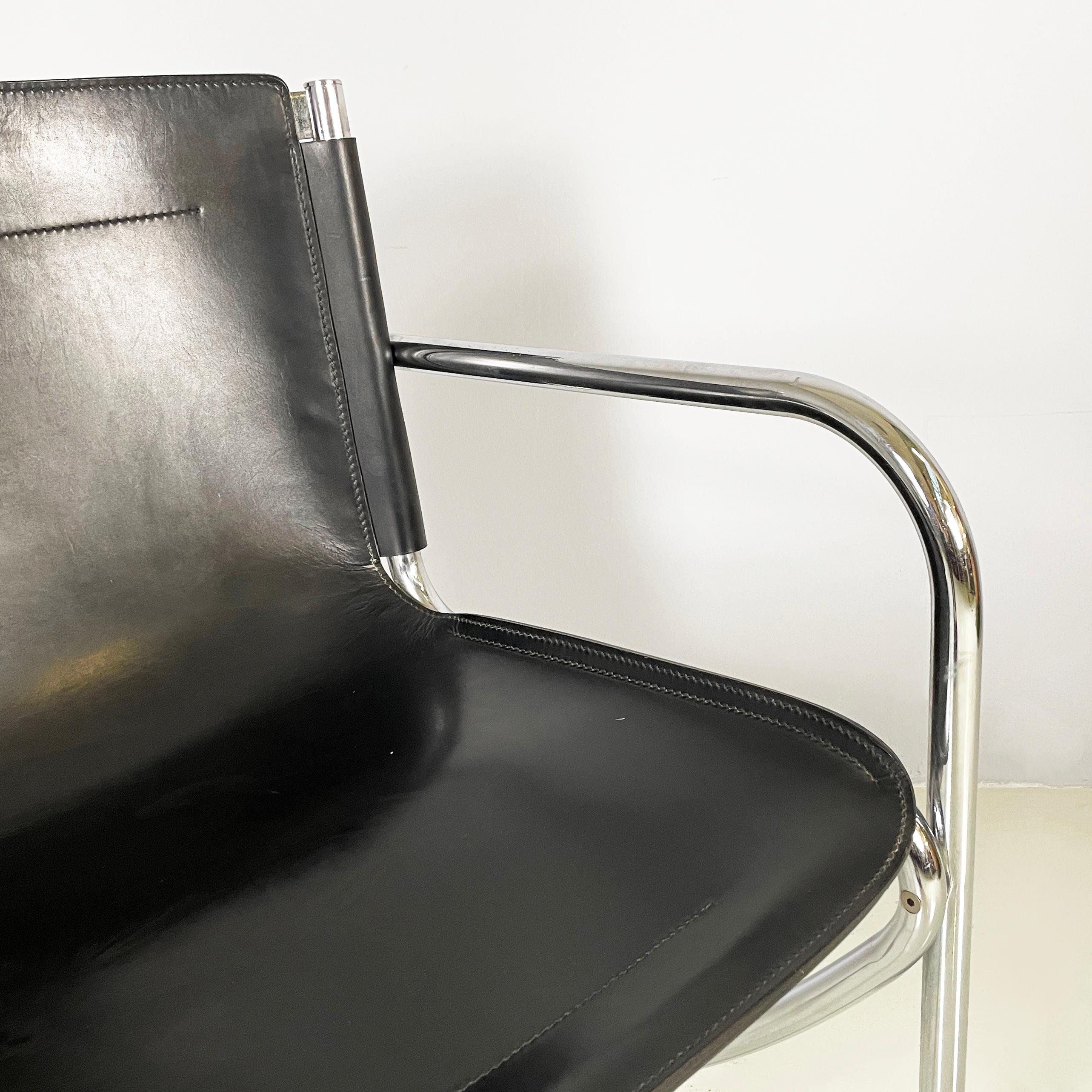 Metal Italian modern Black leather metal chair Jot by Stoppino for Acerbis, 1980s For Sale