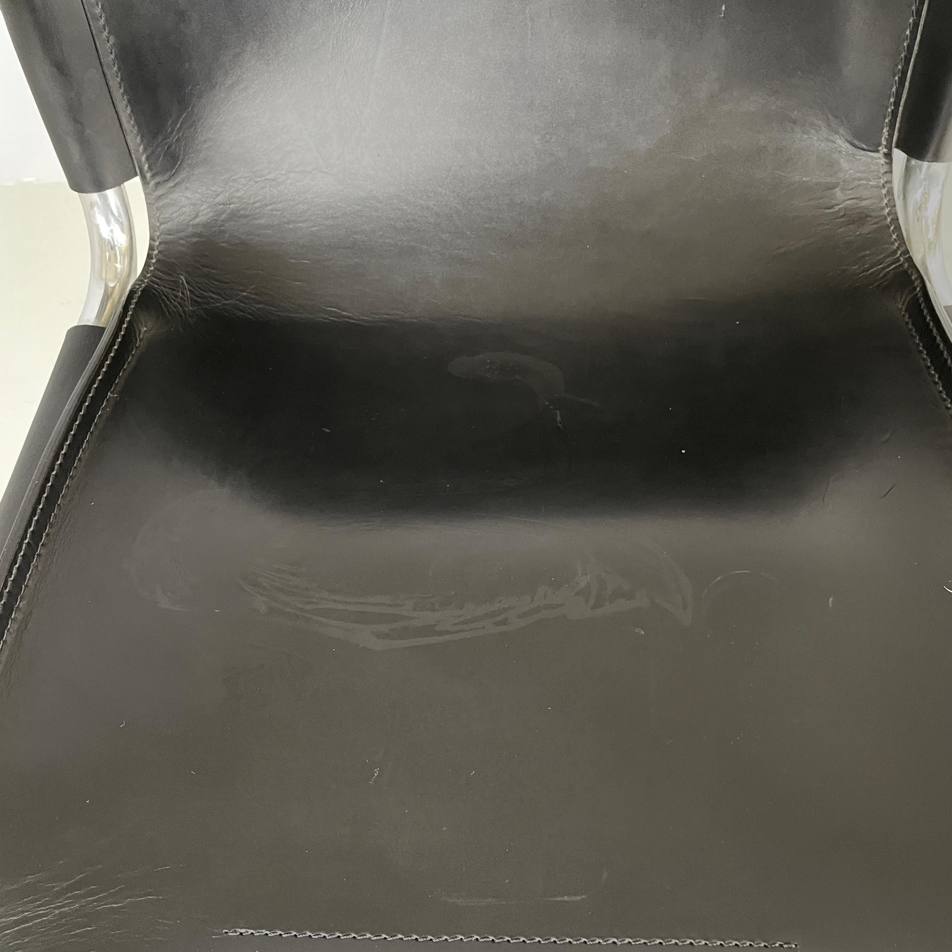 Italian modern Black leather metal chair Jot by Stoppino for Acerbis, 1980s For Sale 1