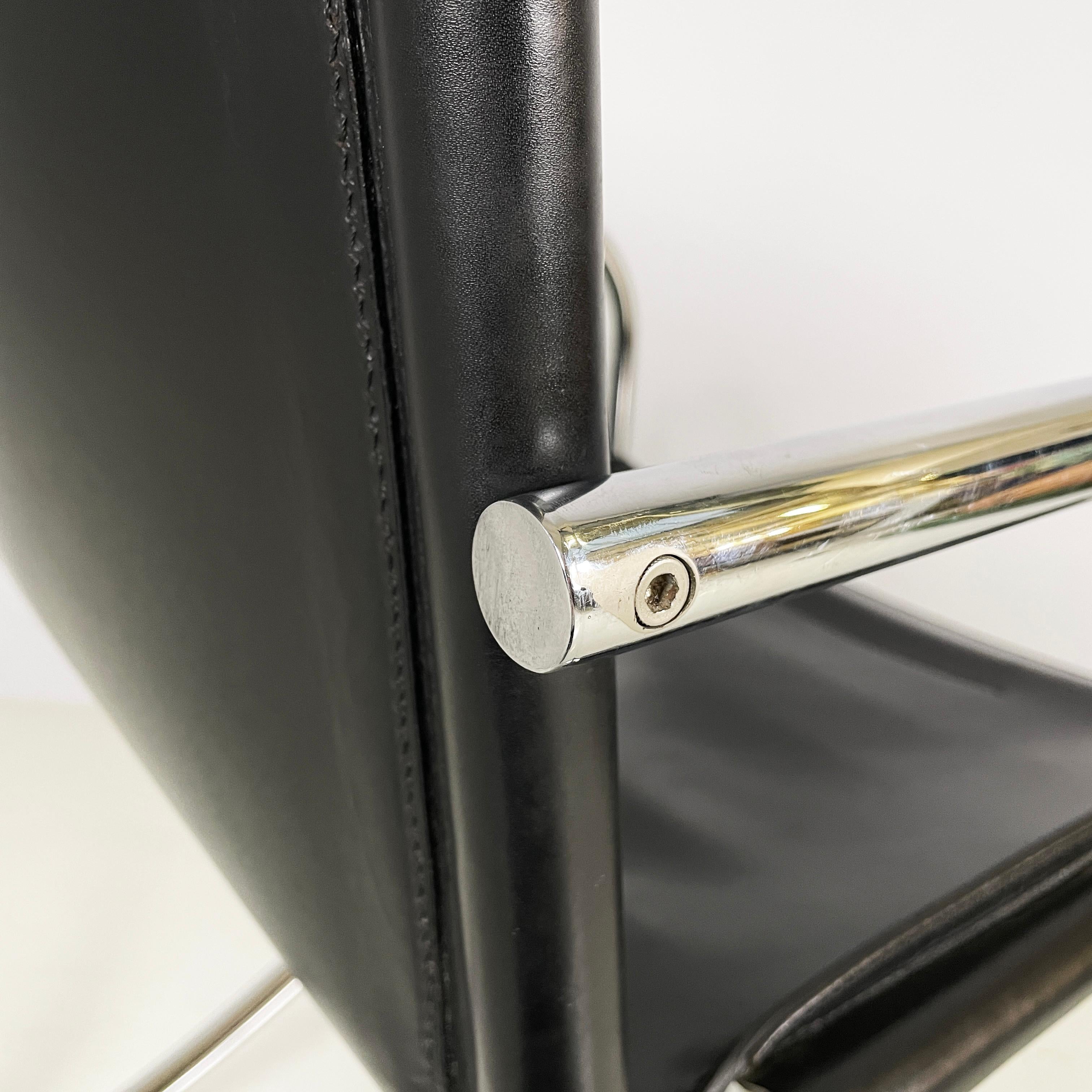 Italian modern Black leather metal chair Jot by Stoppino for Acerbis, 1980s For Sale 2